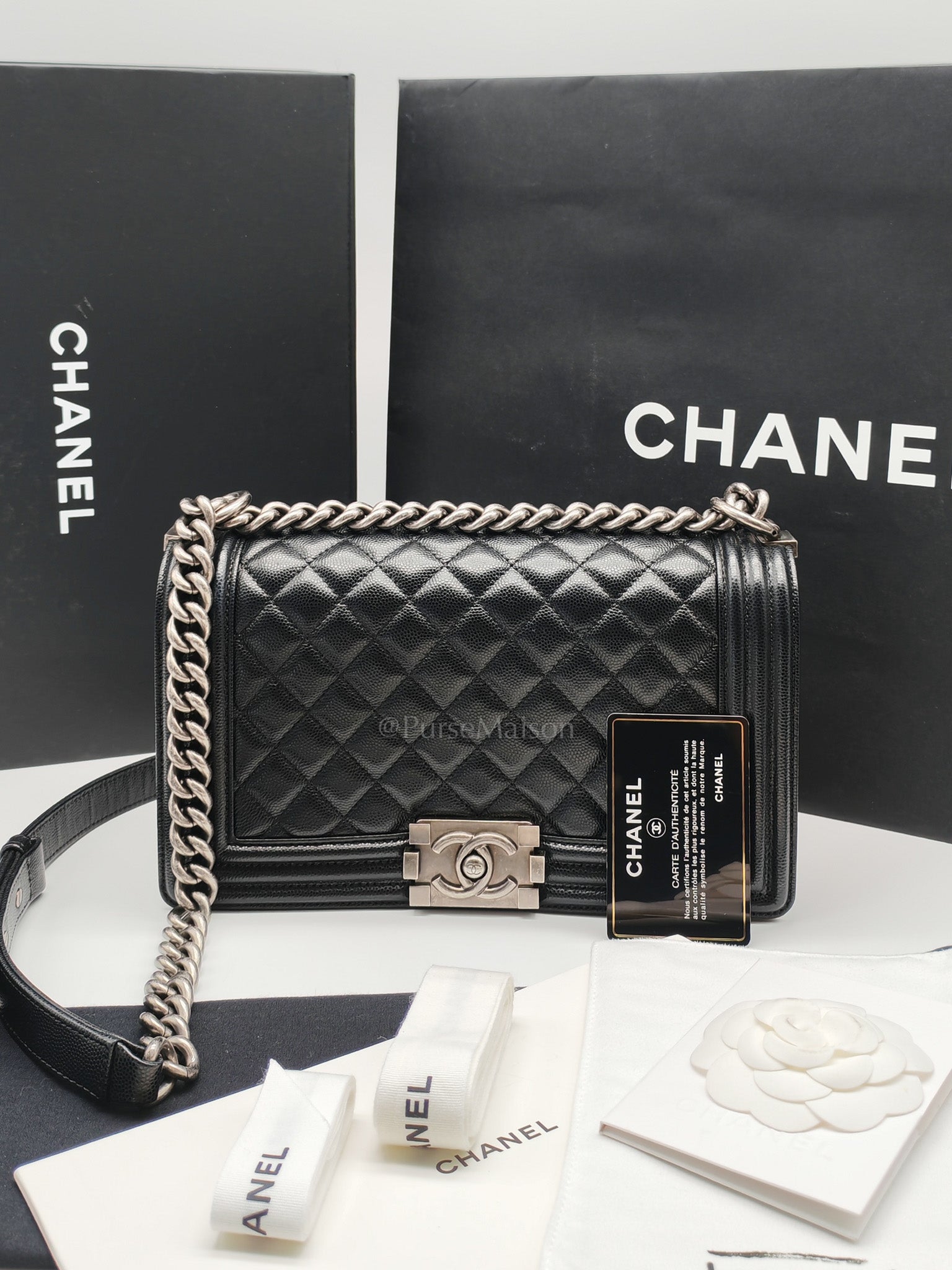 Le Boy Old Medium in Black Caviar Leather & Ruthenium Hardware (Series 28)