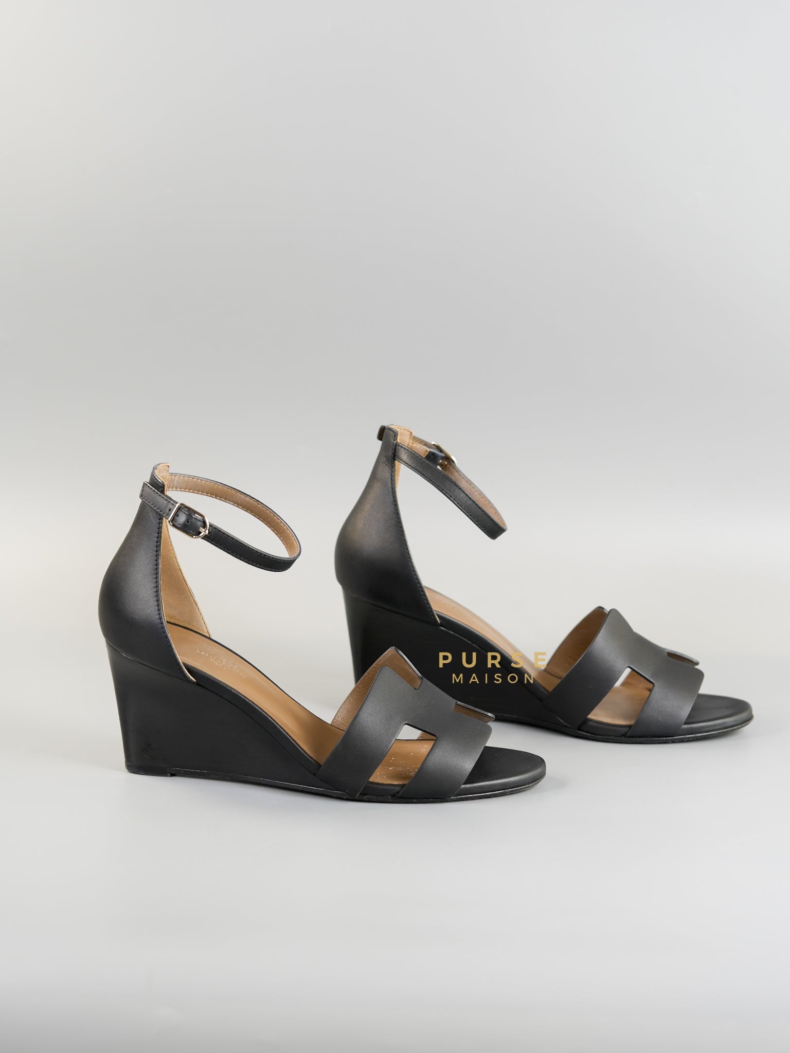 Legend Wedge Ankle Strap Noir Sandals Size 38.5 EU (24.5cm) | Purse Maison Luxury Bags Shop