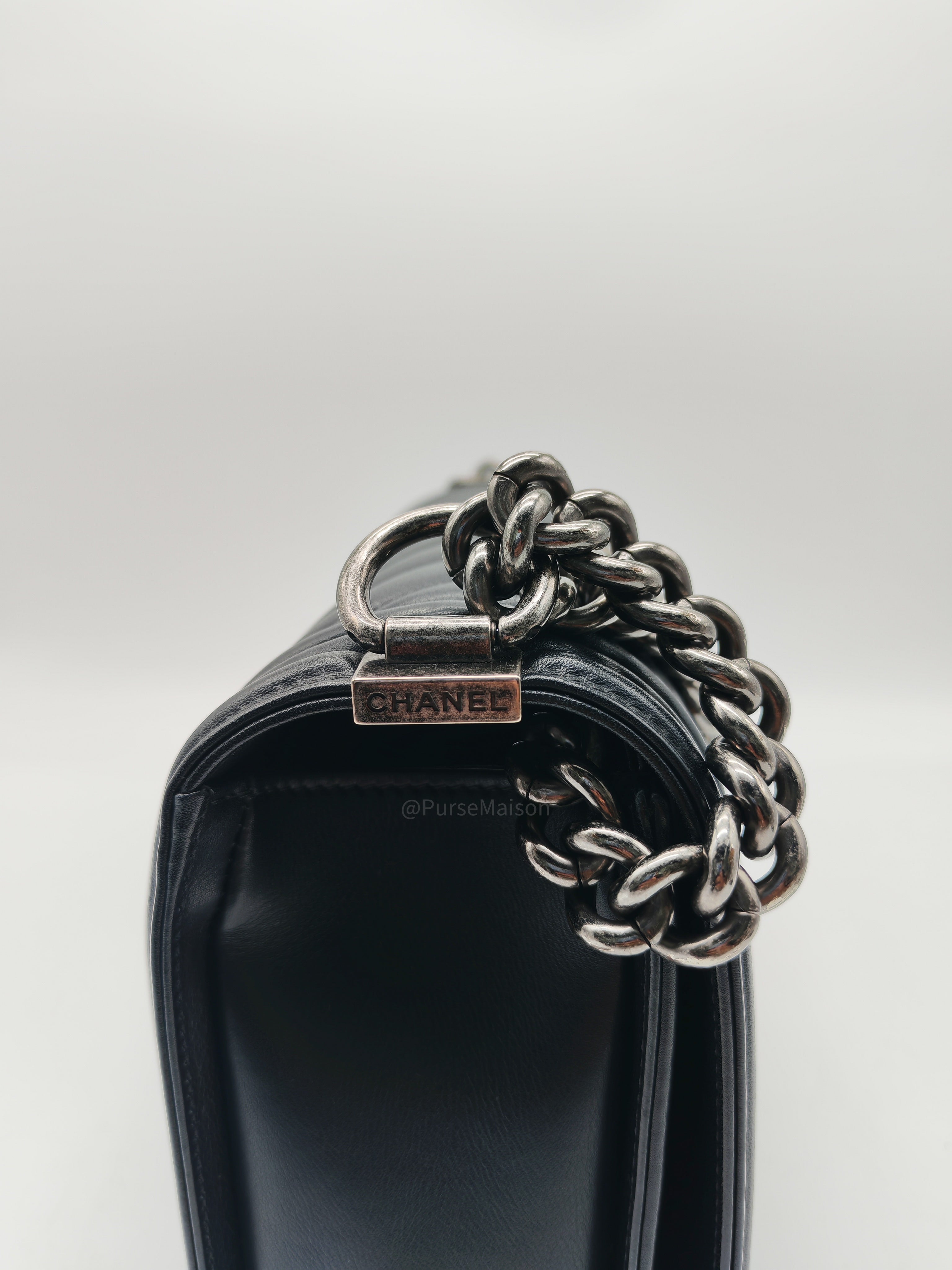 Chanel Le Boy New Medium in Black Chevron Lambskin Leather and Ruthenium Hardware Series 22