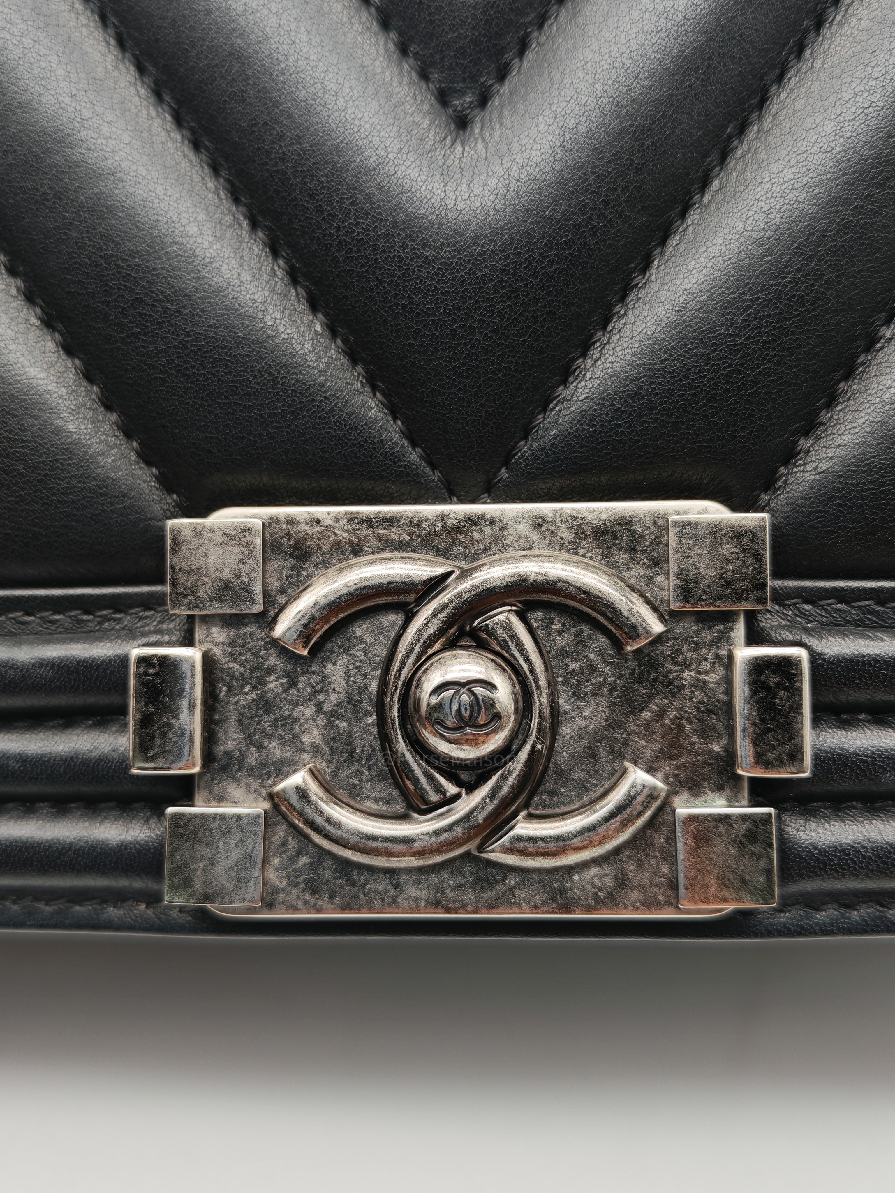 Chanel Le Boy New Medium in Black Chevron Lambskin Leather and Ruthenium Hardware Series 22