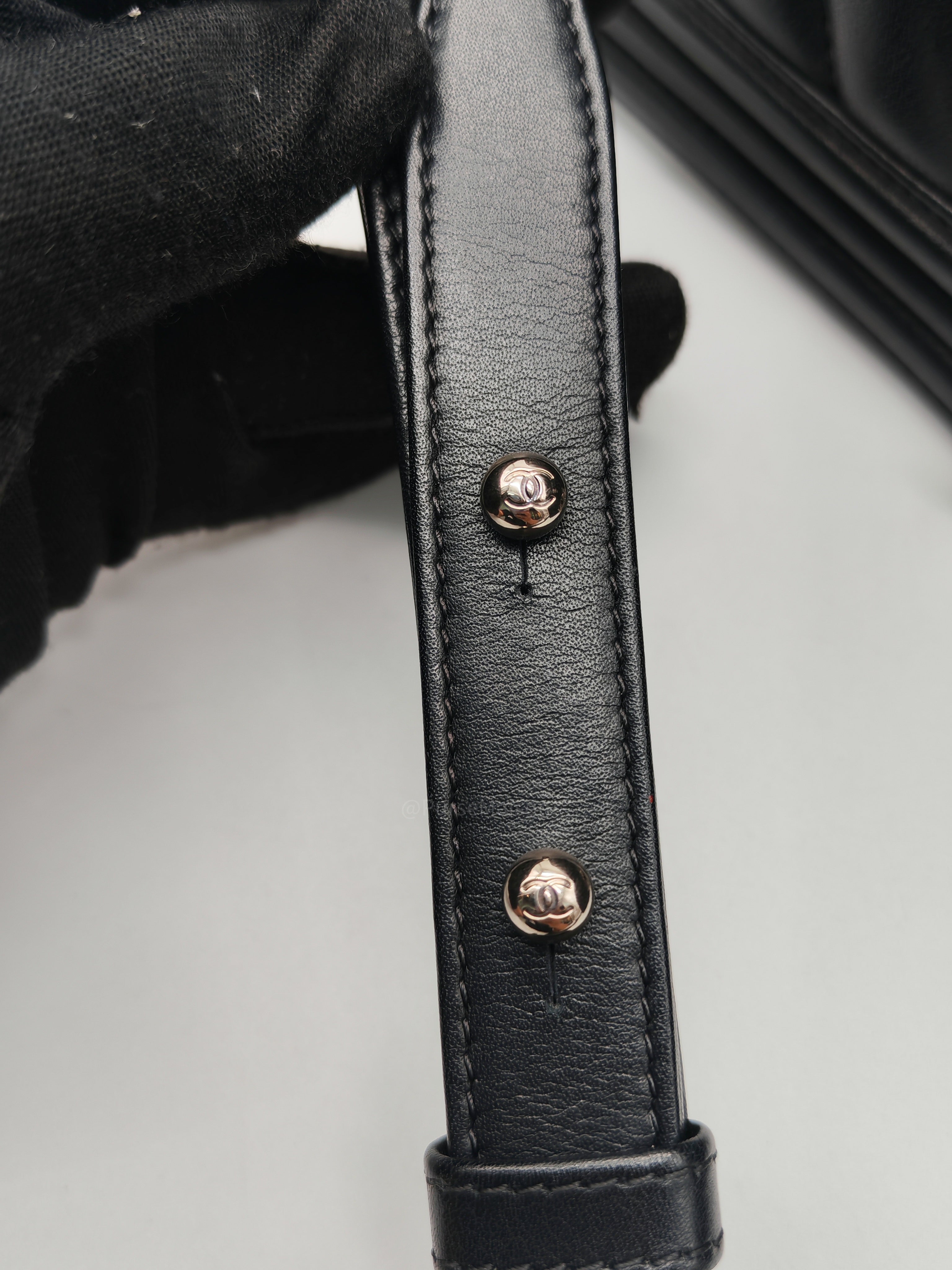 Chanel Le Boy New Medium in Black Chevron Lambskin Leather and Ruthenium Hardware Series 22