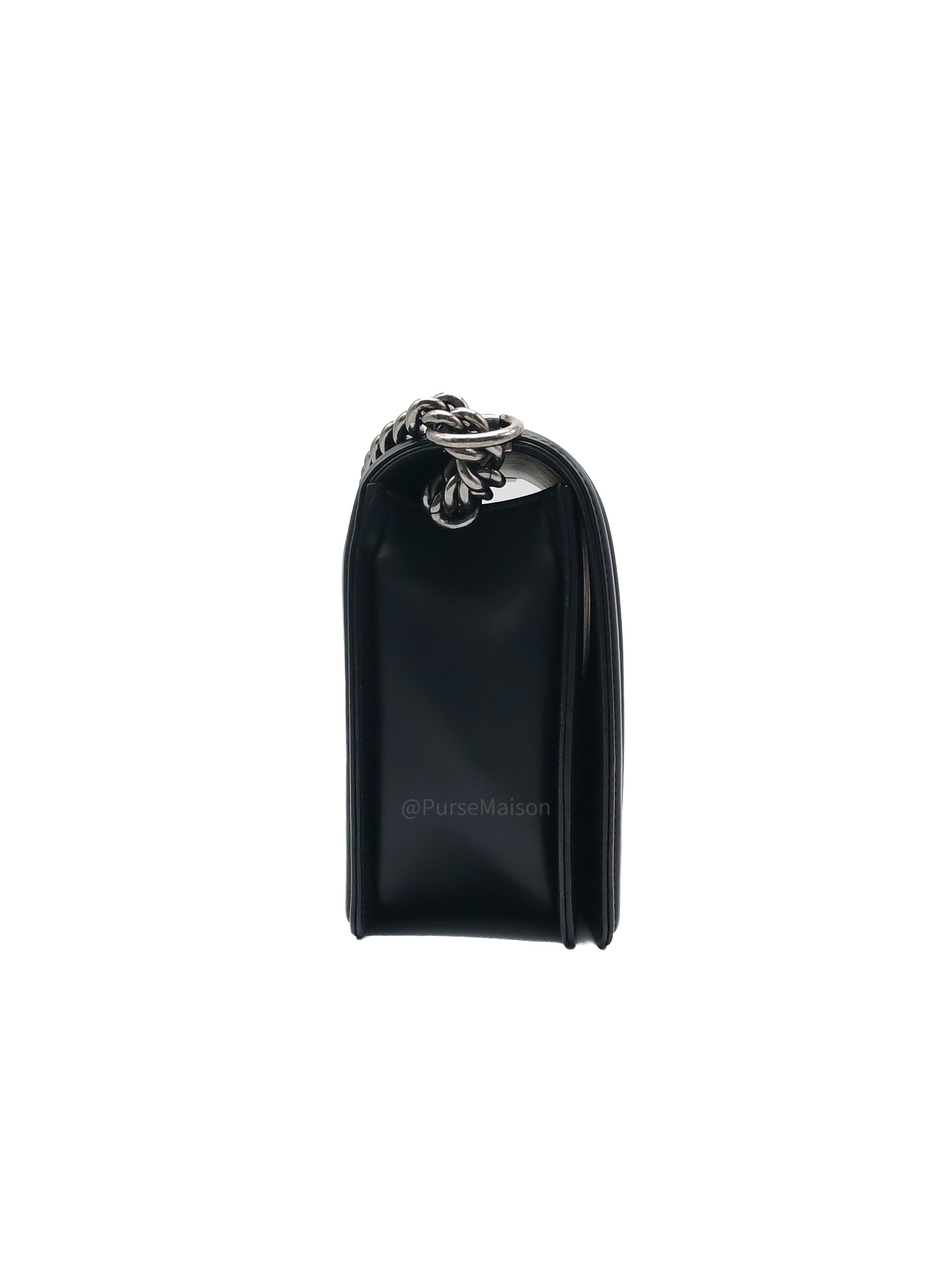 Chanel Le Boy New Medium in Black Chevron Lambskin Leather and Ruthenium Hardware Series 22