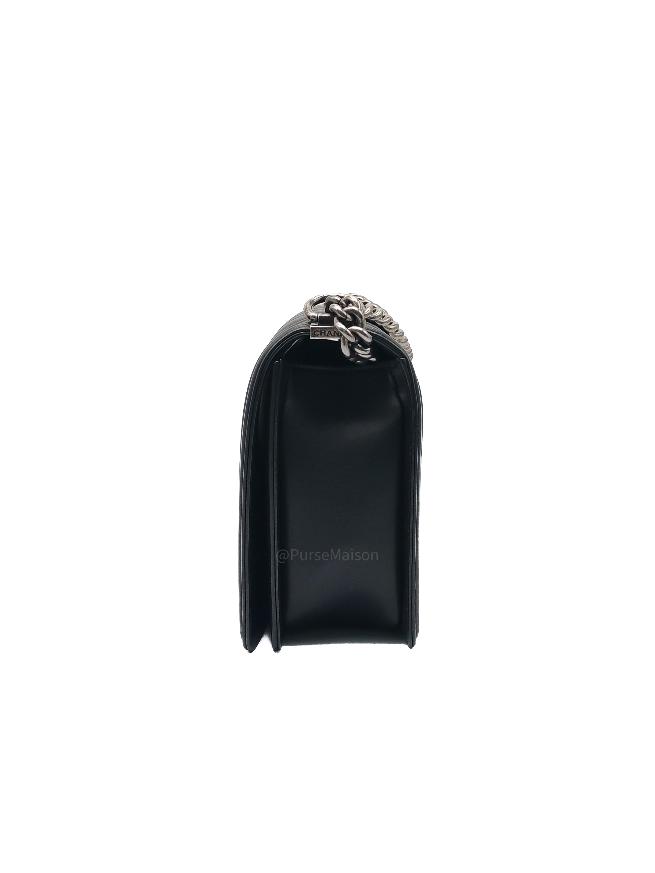 Chanel Le Boy New Medium in Black Chevron Lambskin Leather and Ruthenium Hardware Series 22