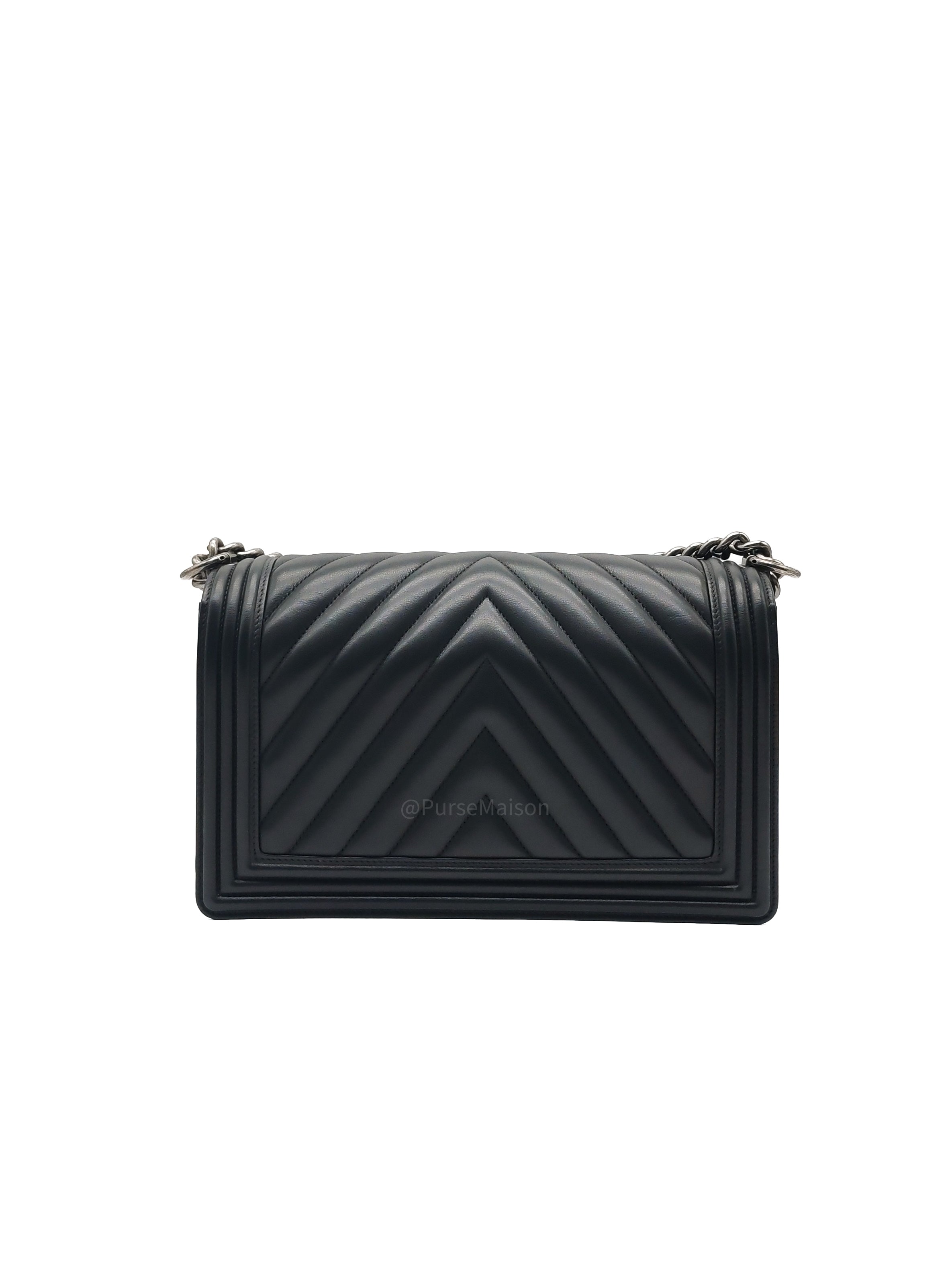 Chanel Le Boy New Medium in Black Chevron Lambskin Leather and Ruthenium Hardware Series 22