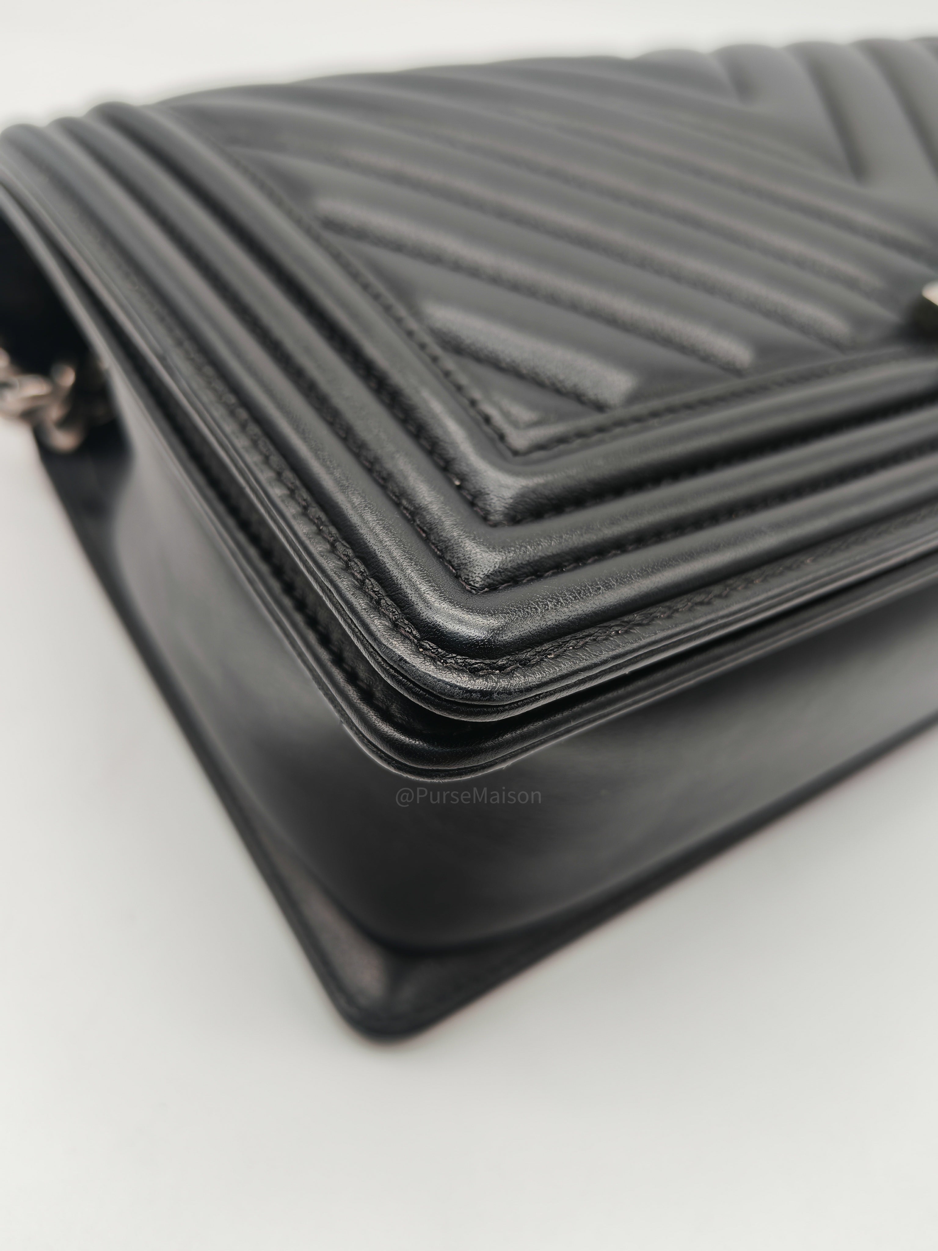 Chanel Le Boy New Medium in Black Chevron Lambskin Leather and Ruthenium Hardware Series 22