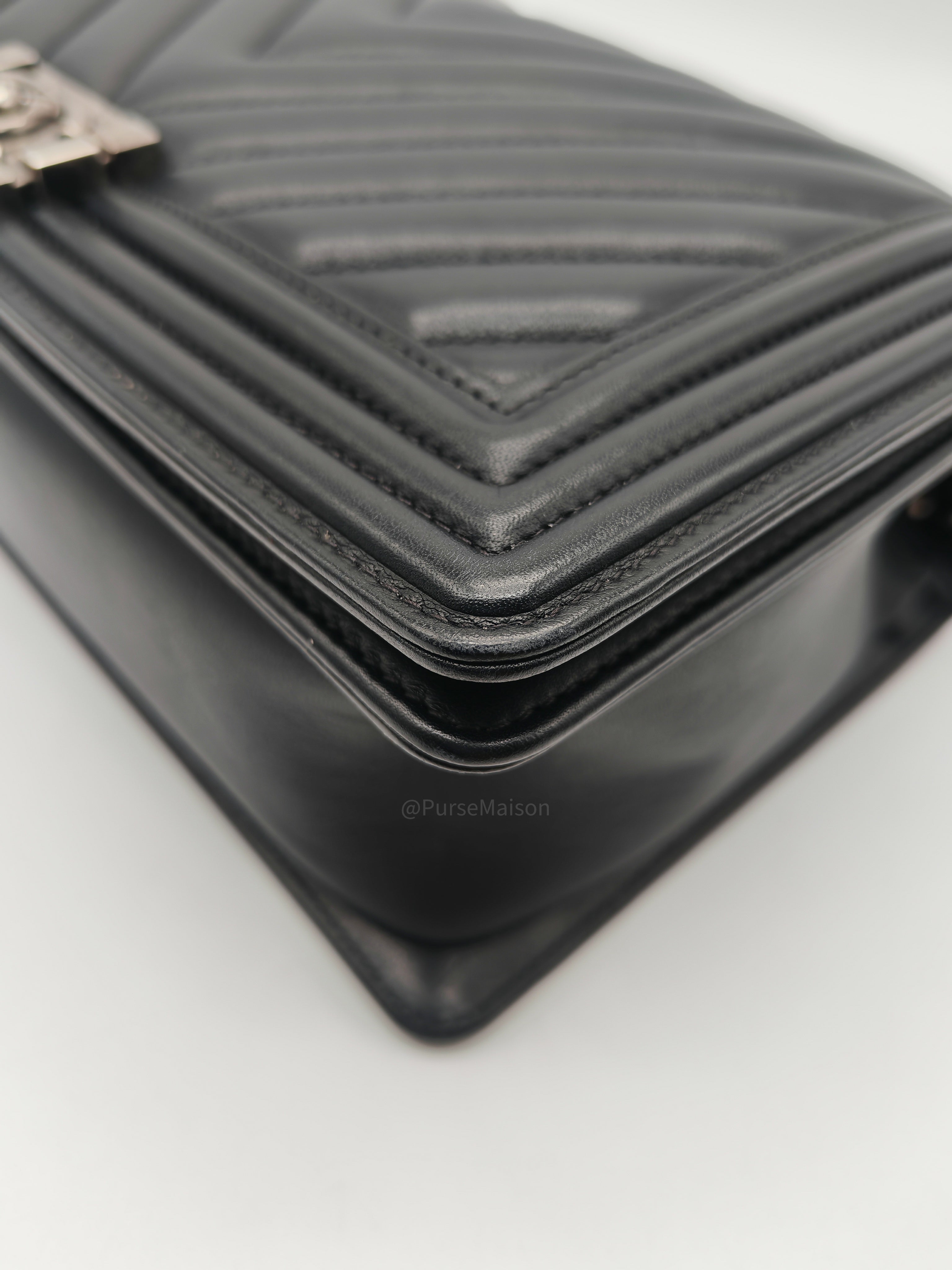 Chanel Le Boy New Medium in Black Chevron Lambskin Leather and Ruthenium Hardware Series 22