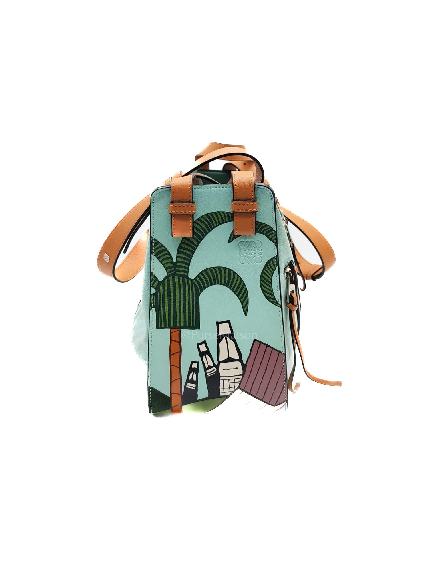 x Ken Price Hammock Bag Small in Multicolor Mint Green, Tan and Blue Cartoon Palm Trees Design