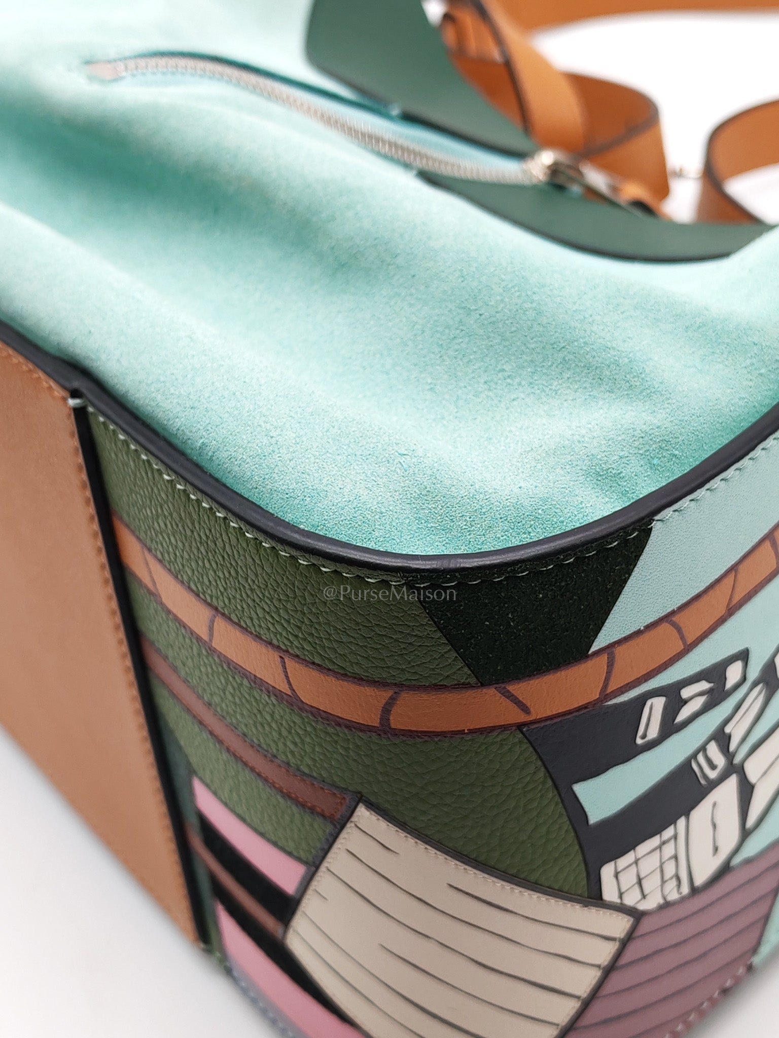 x Ken Price Hammock Bag Small in Multicolor Mint Green, Tan and Blue Cartoon Palm Trees Design