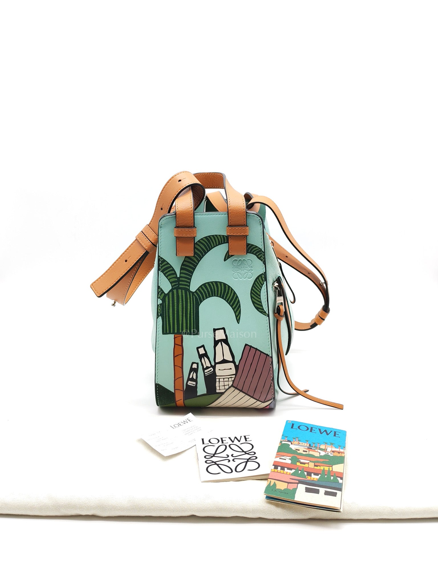 x Ken Price Hammock Bag Small in Multicolor Mint Green, Tan and Blue Cartoon Palm Trees Design