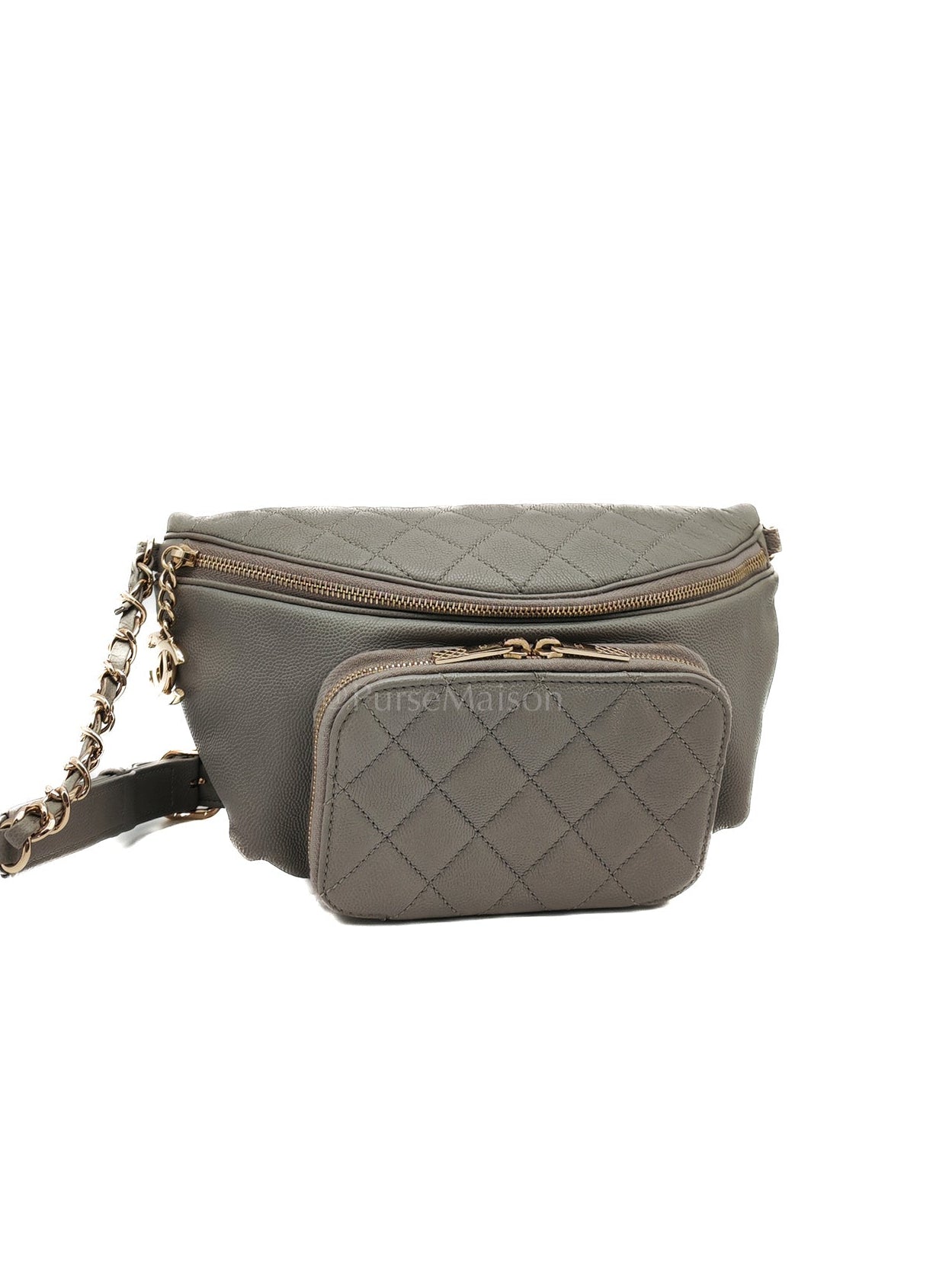 Bussiness Affinity Waist Bag in Gray Caviar Leather and Light Gold Hardware Series 27