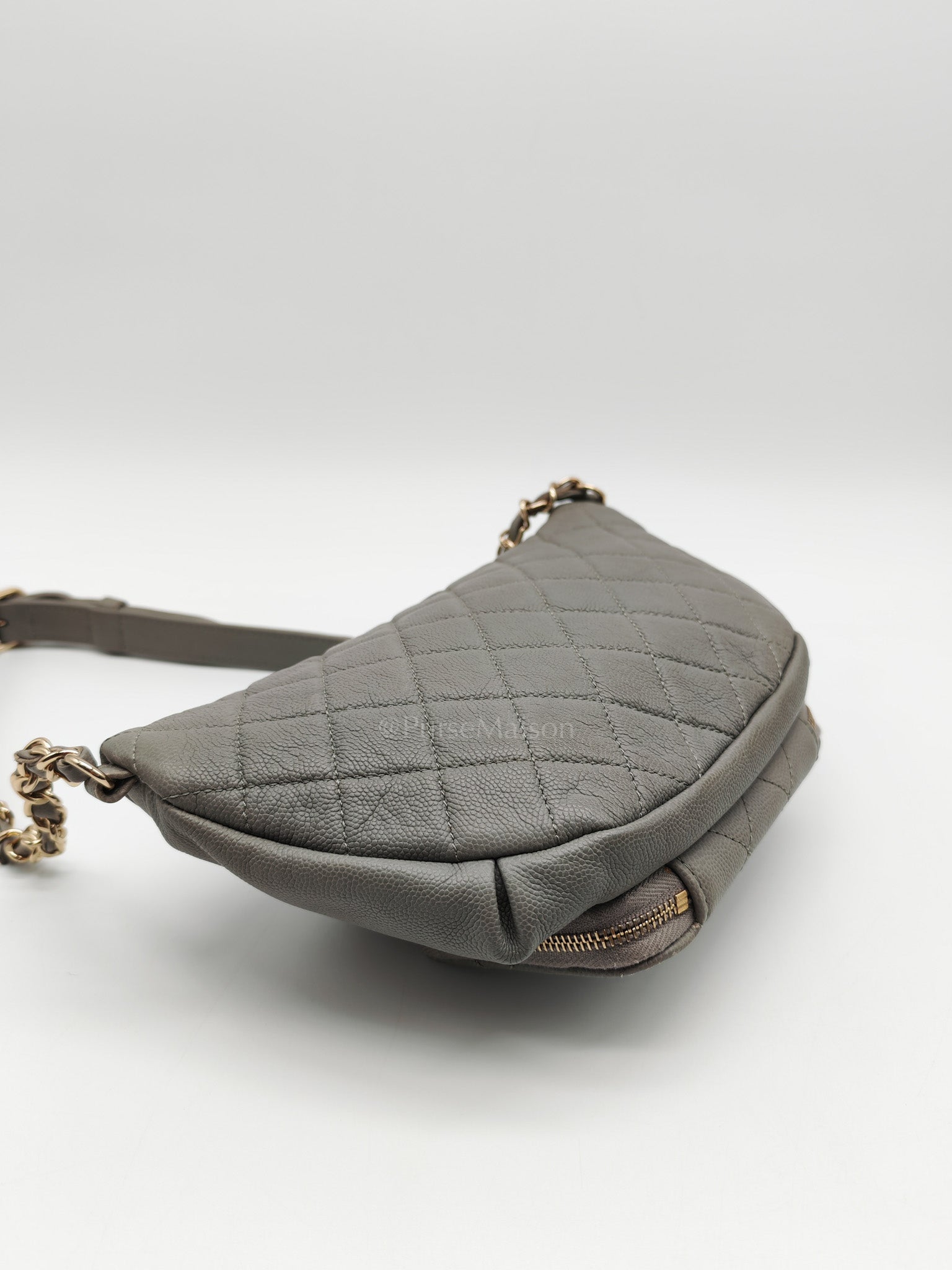 Bussiness Affinity Waist Bag in Gray Caviar Leather and Light Gold Hardware Series 27