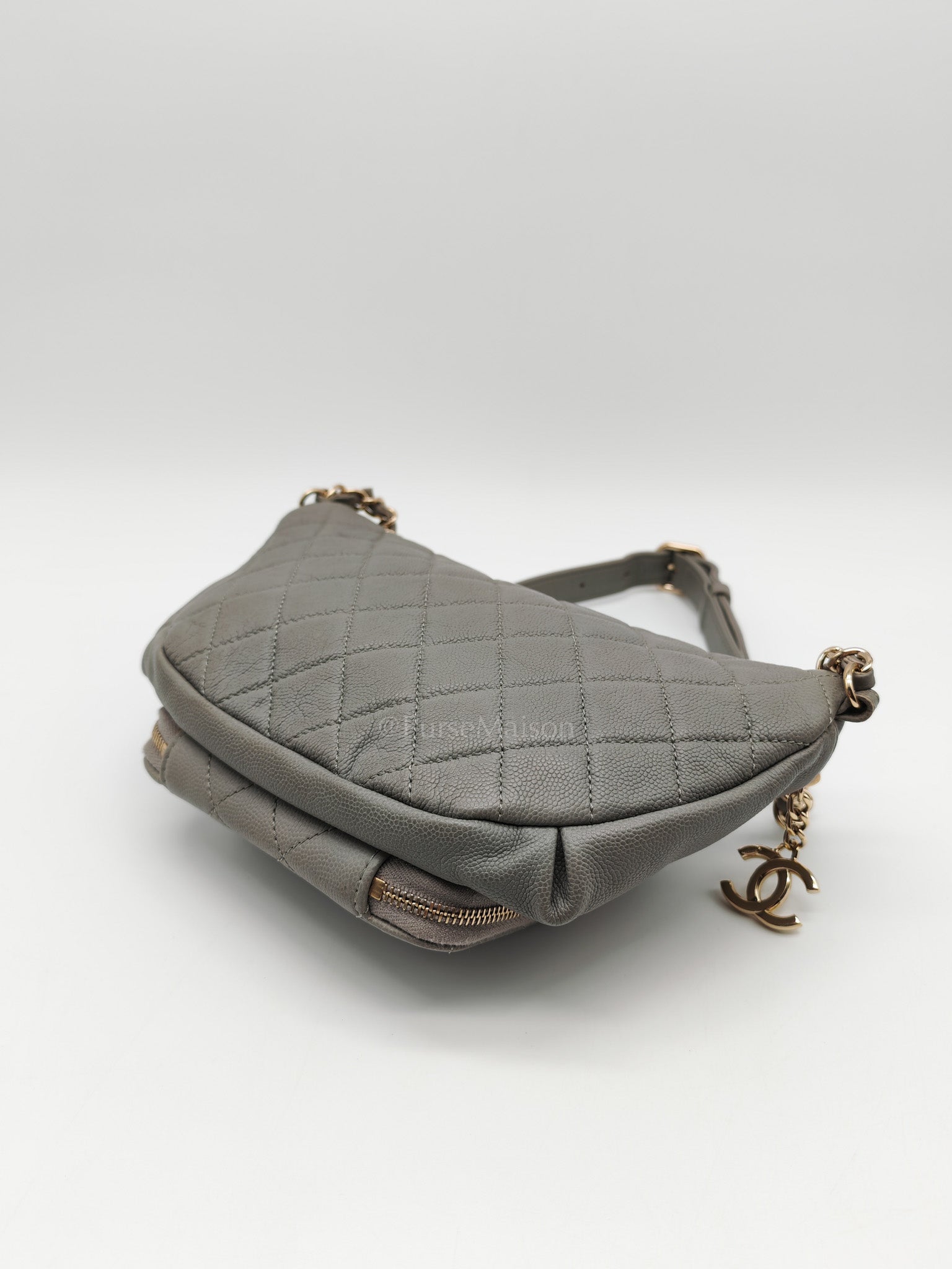 Bussiness Affinity Waist Bag in Gray Caviar Leather and Light Gold Hardware Series 27