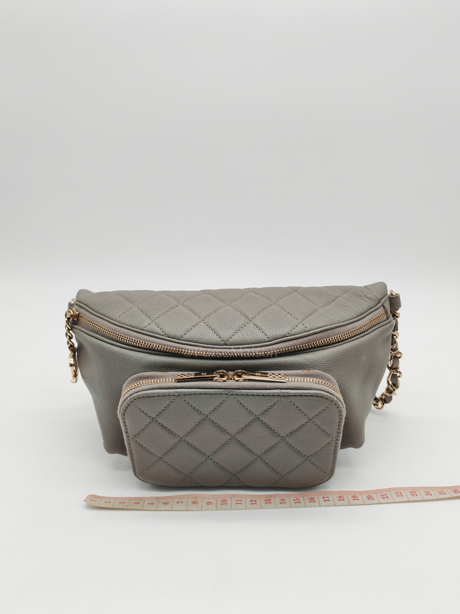 Bussiness Affinity Waist Bag in Gray Caviar Leather and Light Gold Hardware Series 27