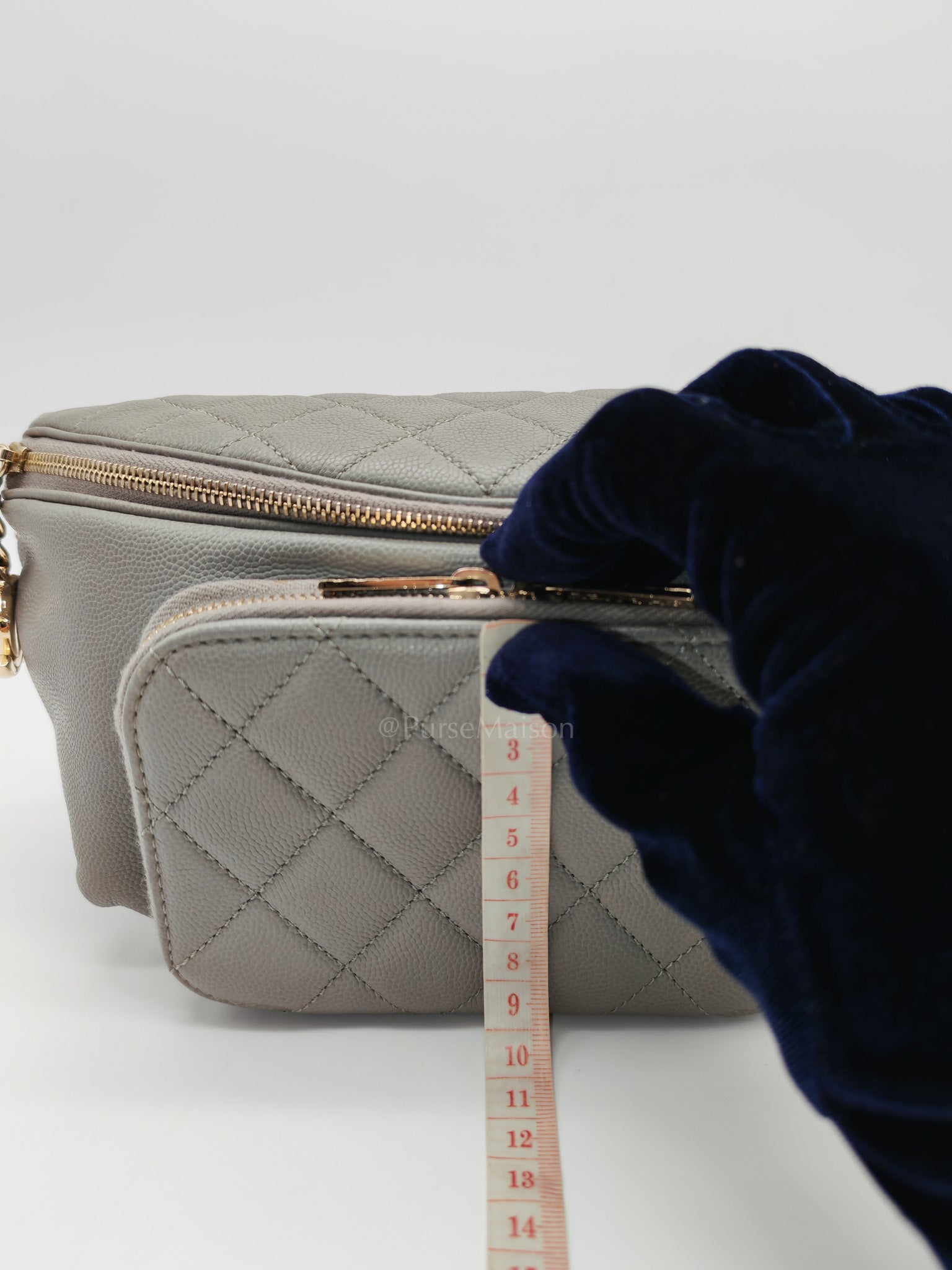 Bussiness Affinity Waist Bag in Gray Caviar Leather and Light Gold Hardware Series 27