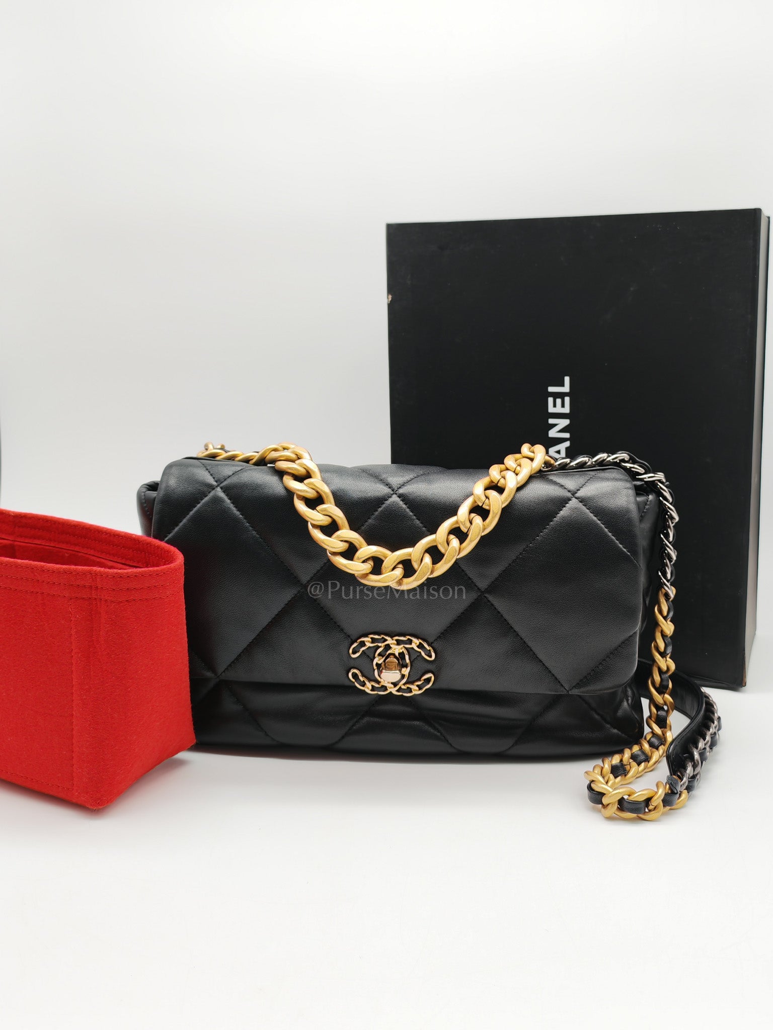 19 Large in Black Quilted Lambskin Leather and Mixed Hardware (Microchip)