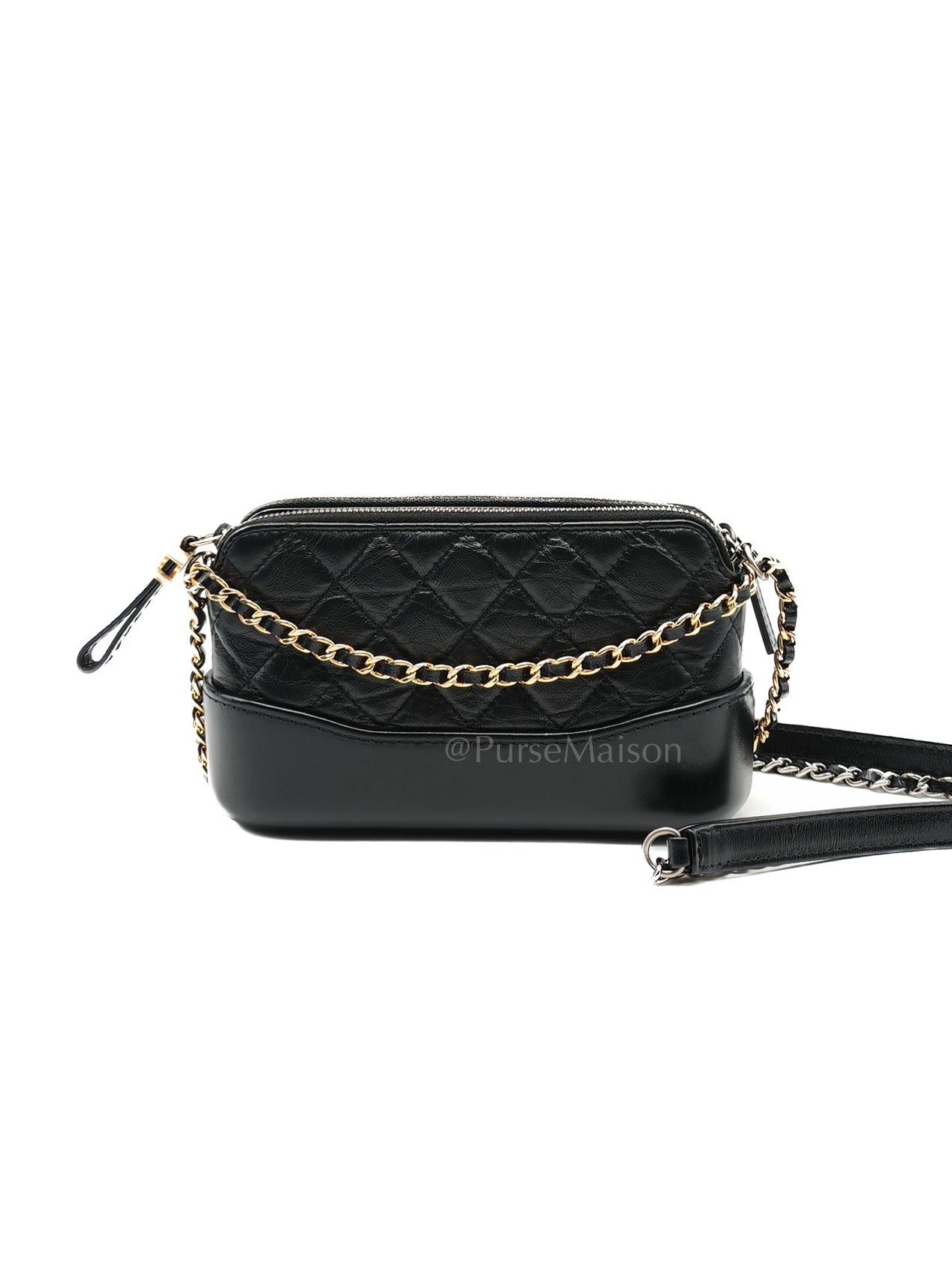 Gabrielle Clutch with Chain in Black Quilted Aged Calfskin Leather & Mixed Hardware Series 28