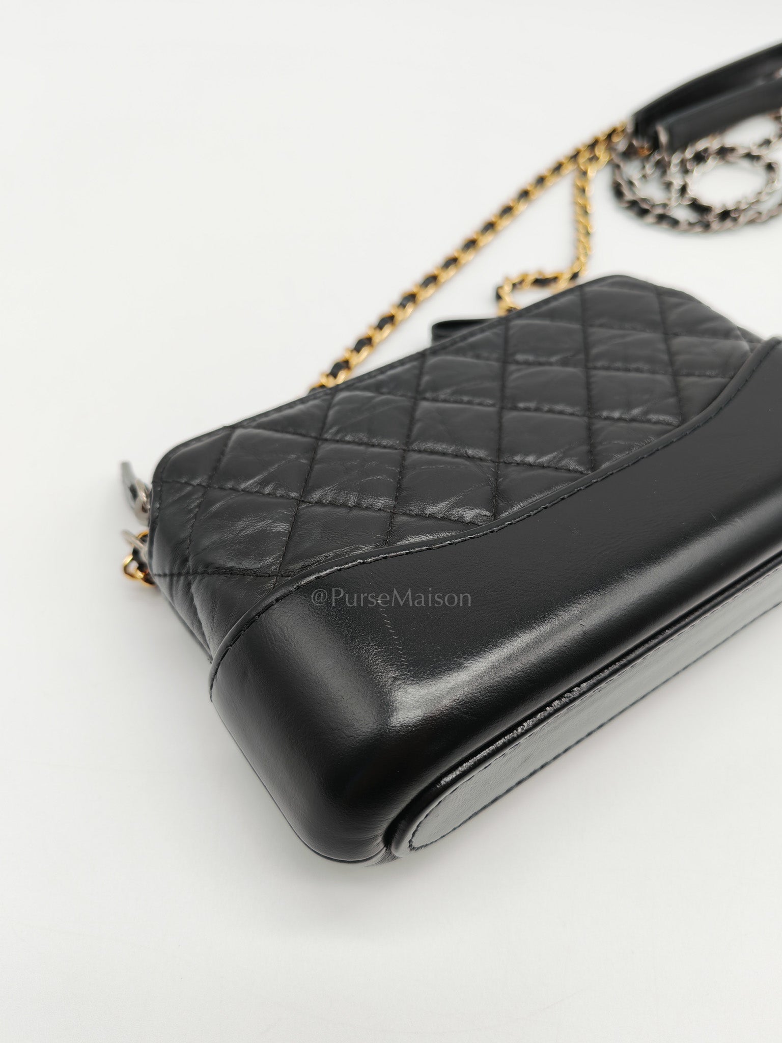 Gabrielle Clutch with Chain in Black Quilted Aged Calfskin Leather & Mixed Hardware Series 28