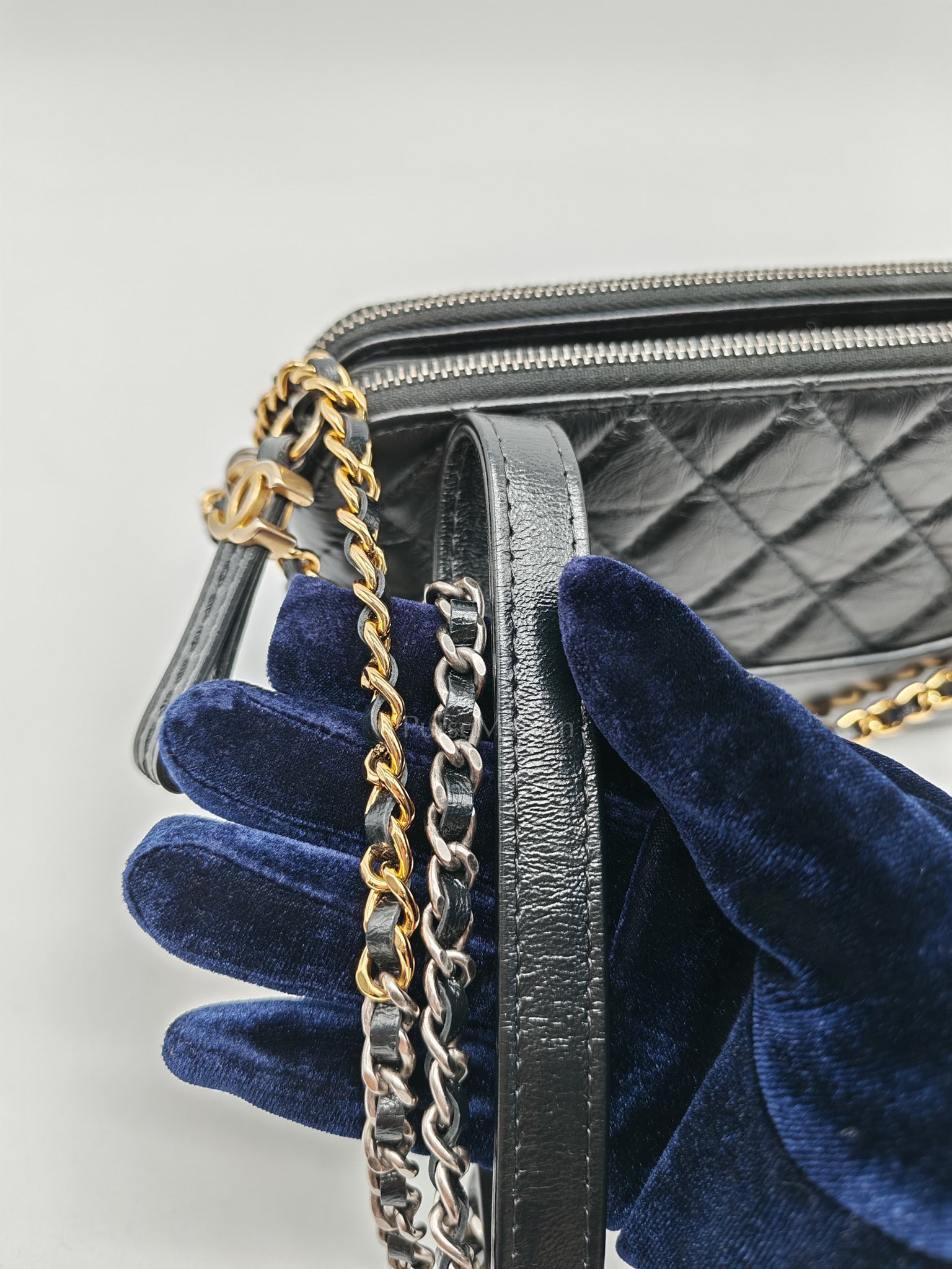 Gabrielle Clutch with Chain in Black Quilted Aged Calfskin Leather & Mixed Hardware Series 28