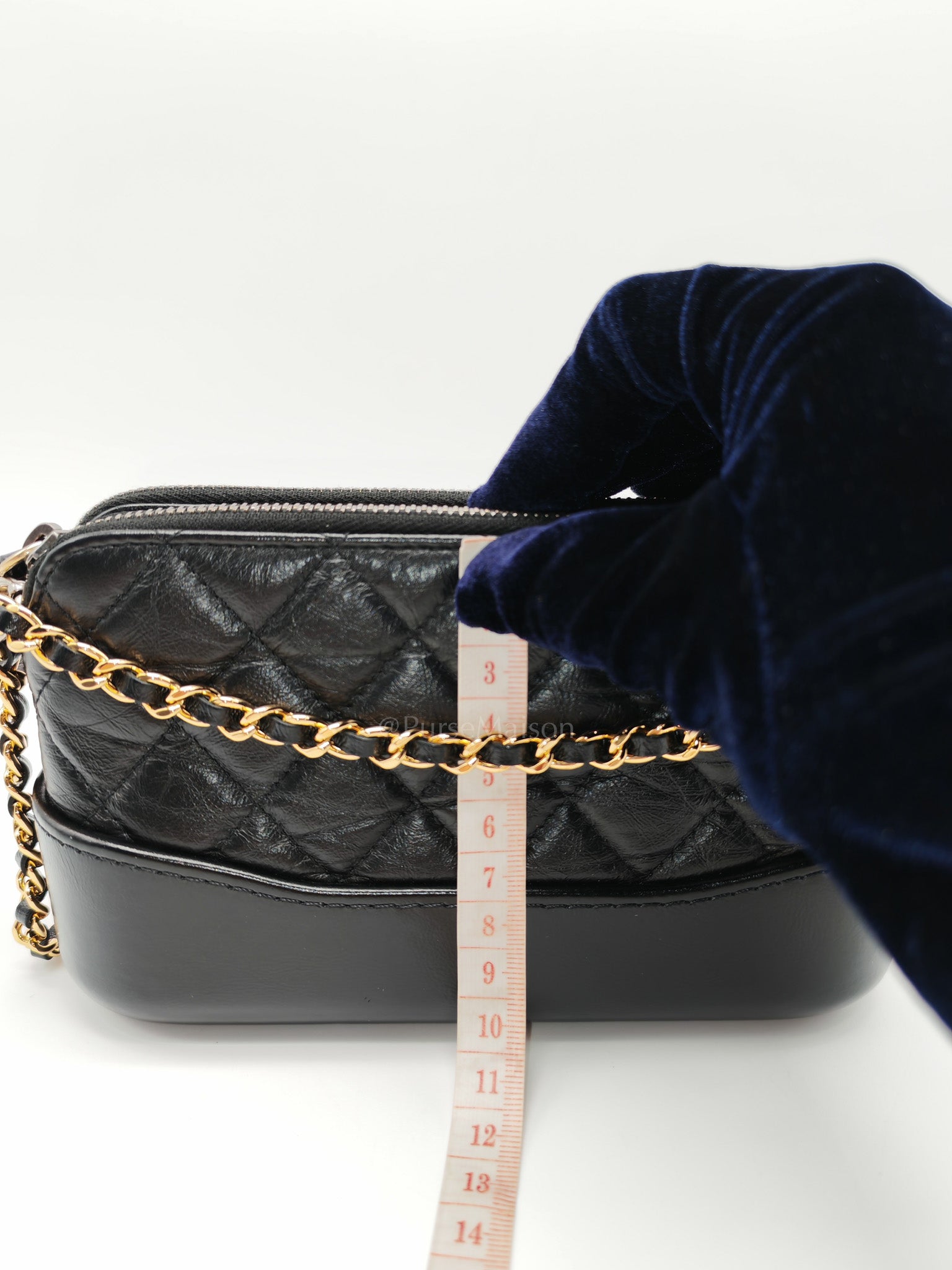 Gabrielle Clutch with Chain in Black Quilted Aged Calfskin Leather & Mixed Hardware Series 28