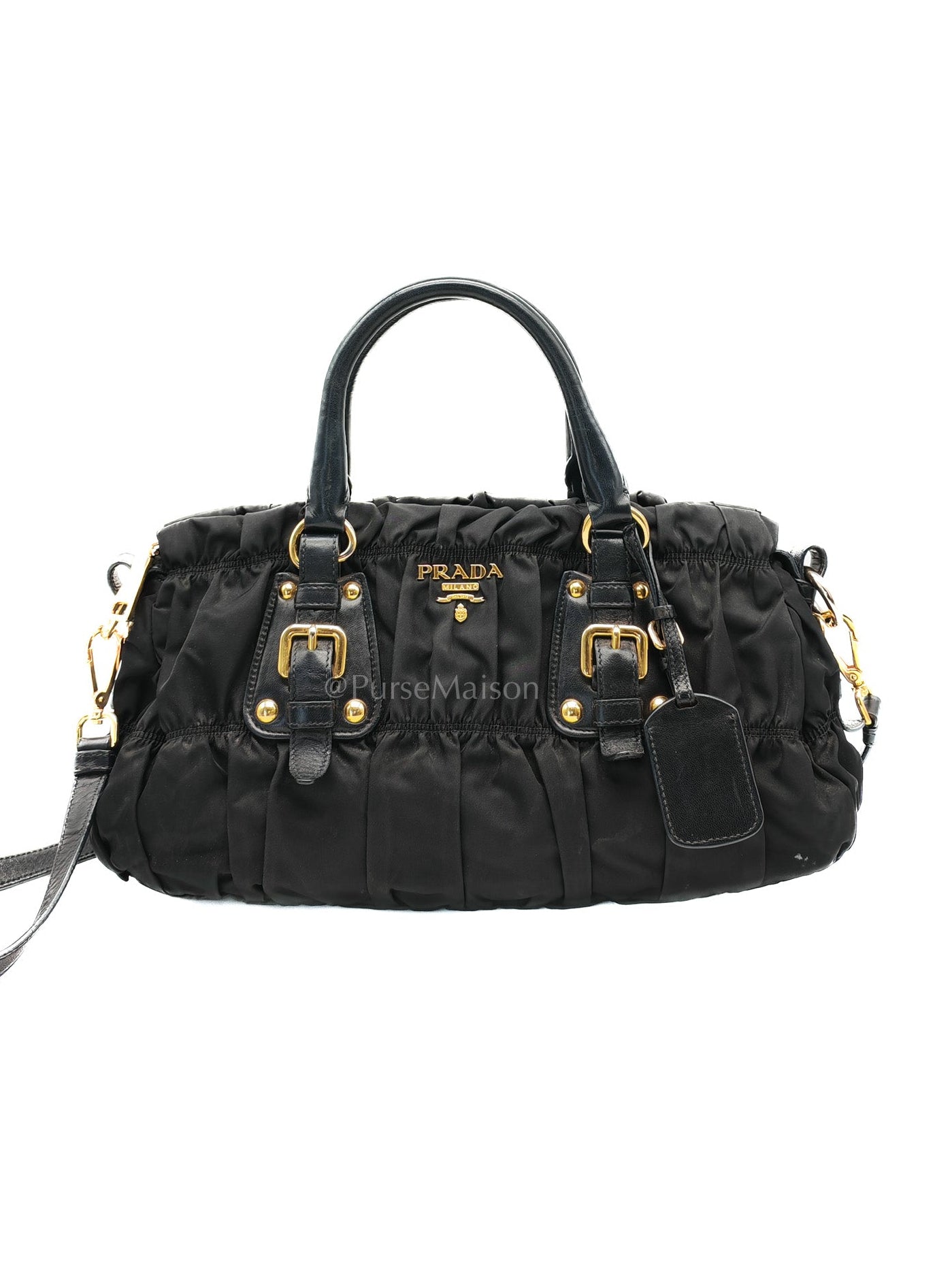 Tessuto Gauffre Satchel in Black Nylon Leather & Gold Hardware
