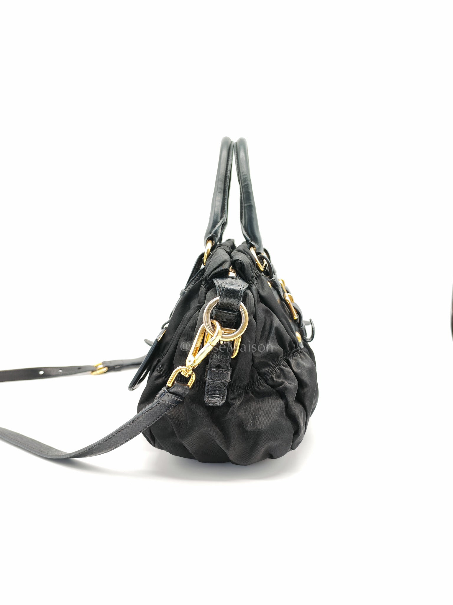 Tessuto Gauffre Satchel in Black Nylon Leather & Gold Hardware