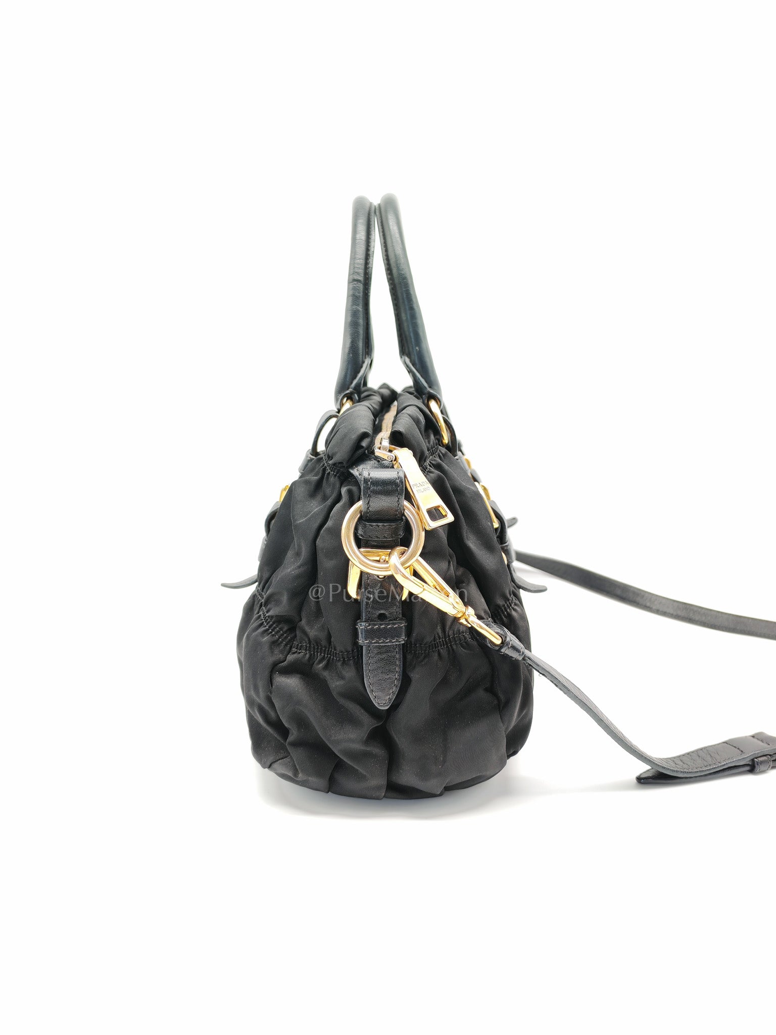Tessuto Gauffre Satchel in Black Nylon Leather & Gold Hardware
