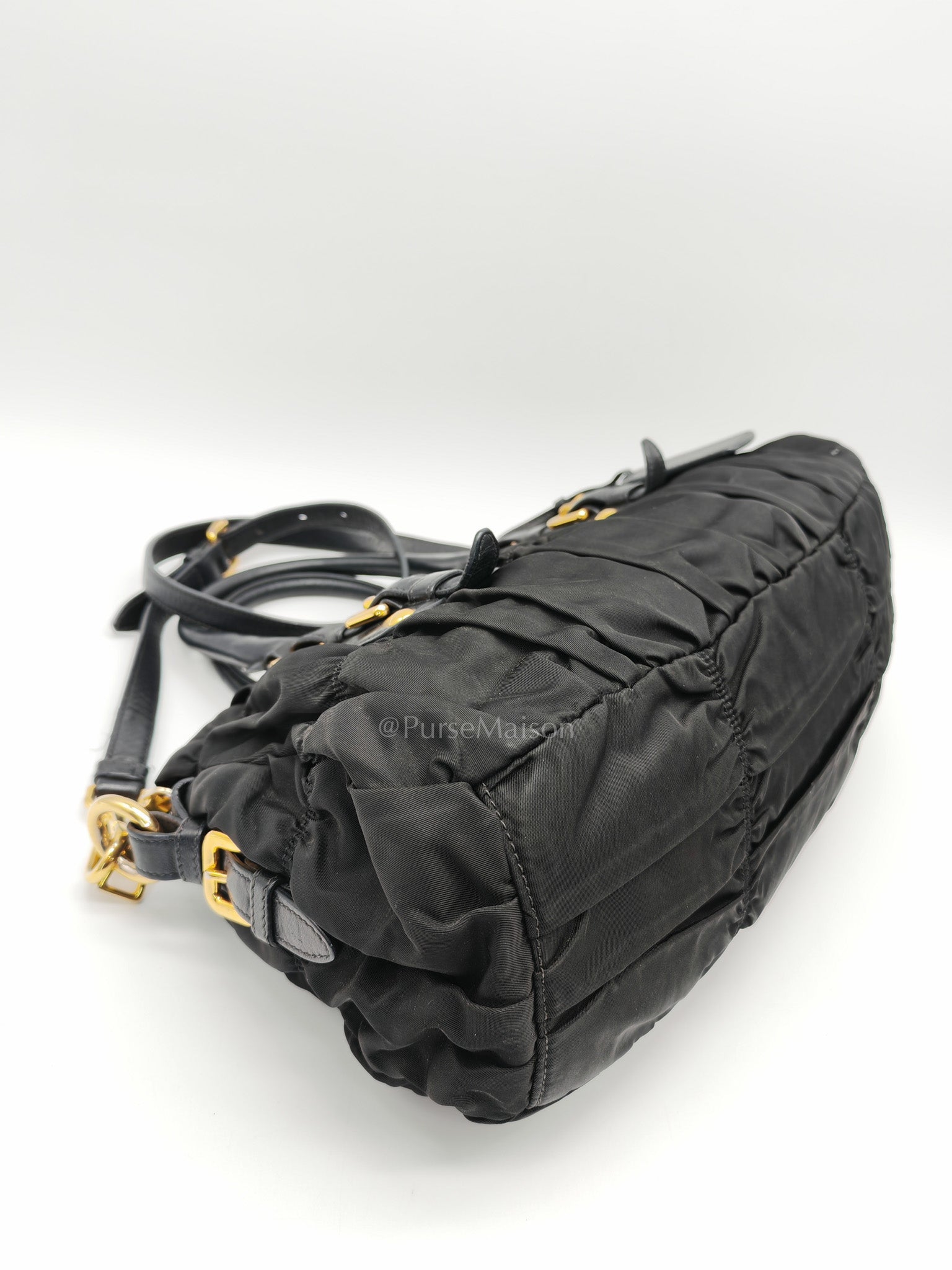Tessuto Gauffre Satchel in Black Nylon Leather & Gold Hardware