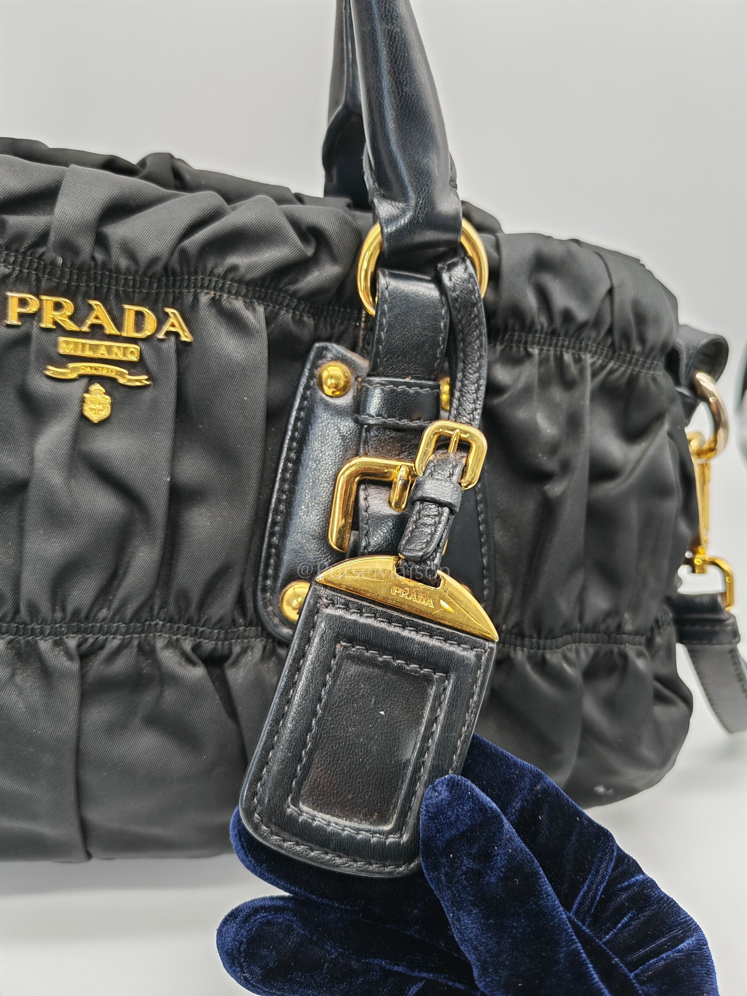 Tessuto Gauffre Satchel in Black Nylon Leather & Gold Hardware