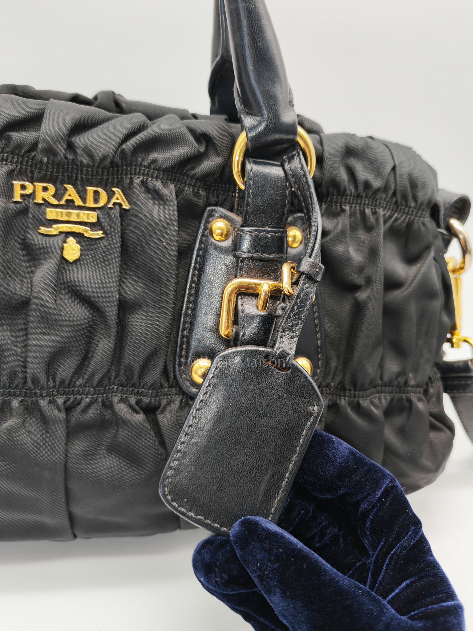 Tessuto Gauffre Satchel in Black Nylon Leather & Gold Hardware