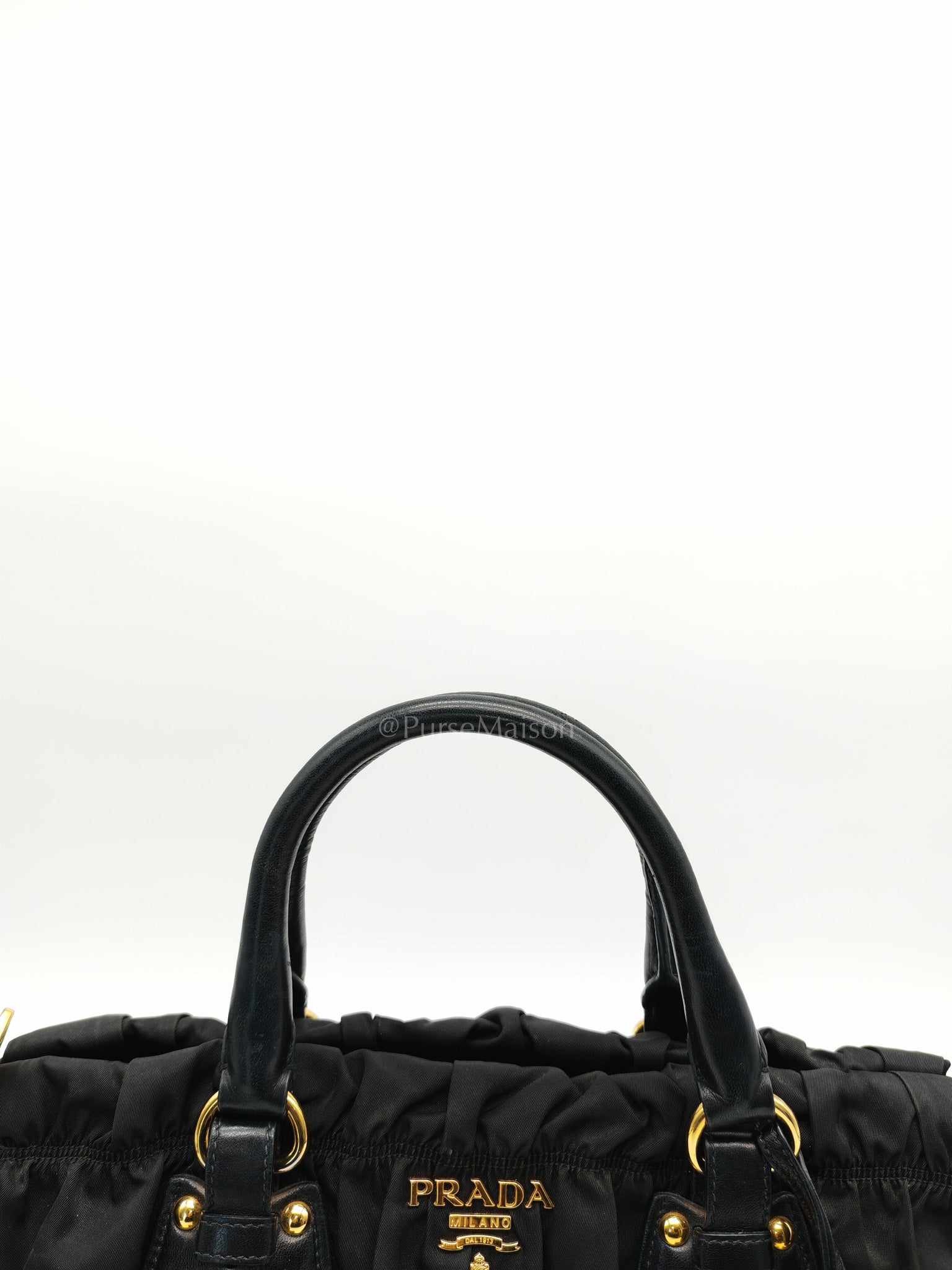 Tessuto Gauffre Satchel in Black Nylon Leather & Gold Hardware