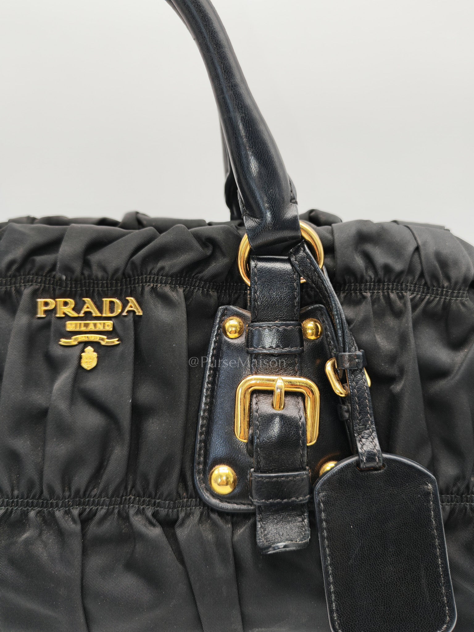 Tessuto Gauffre Satchel in Black Nylon Leather & Gold Hardware