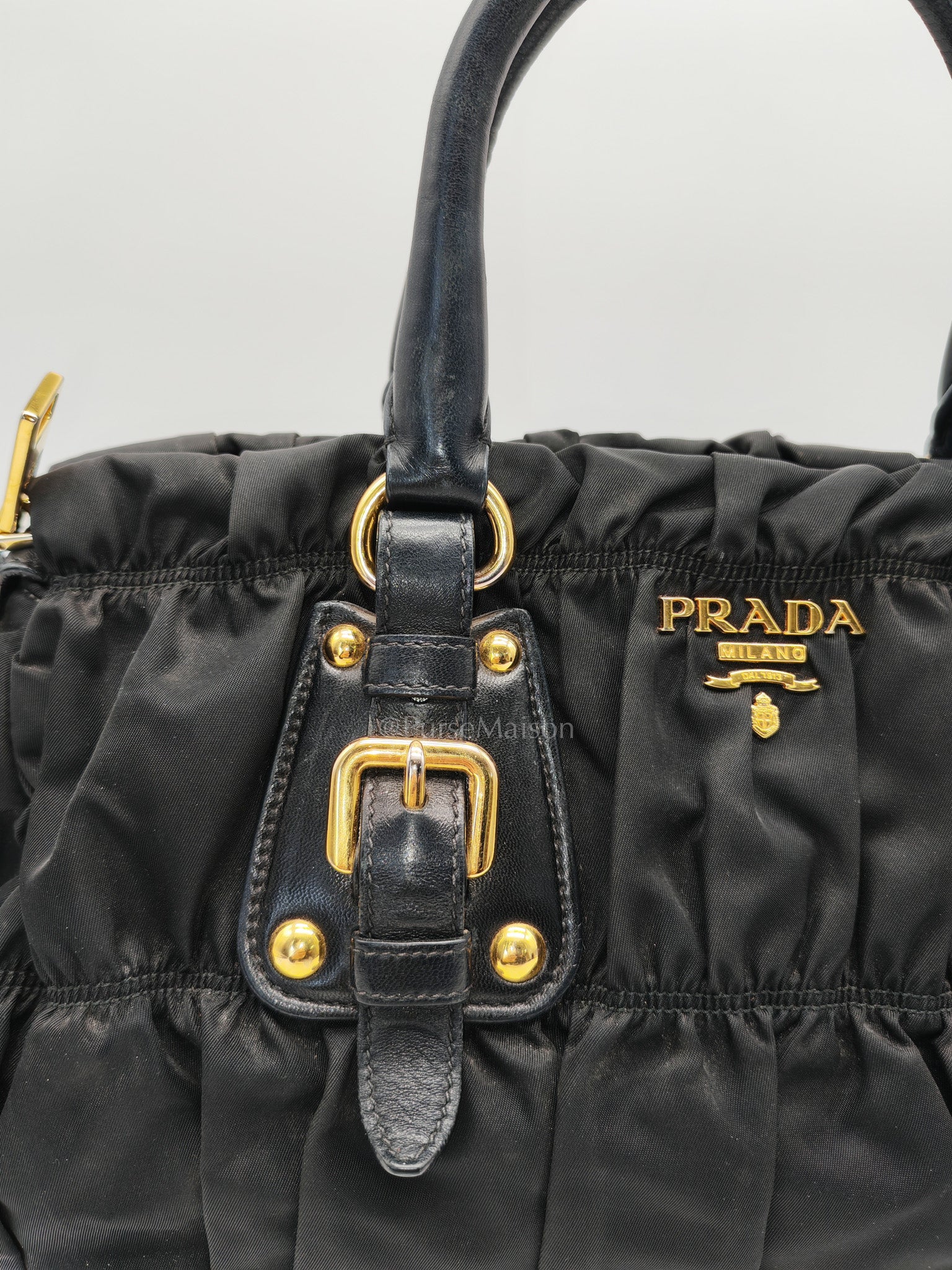 Tessuto Gauffre Satchel in Black Nylon Leather & Gold Hardware