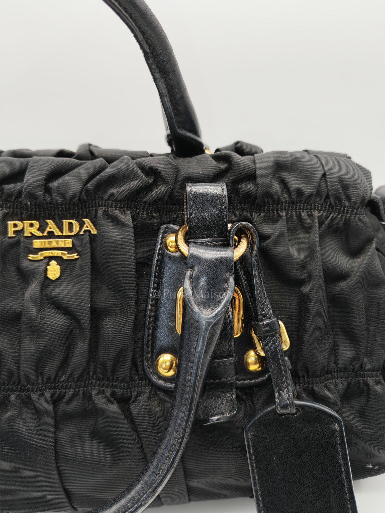 Tessuto Gauffre Satchel in Black Nylon Leather & Gold Hardware