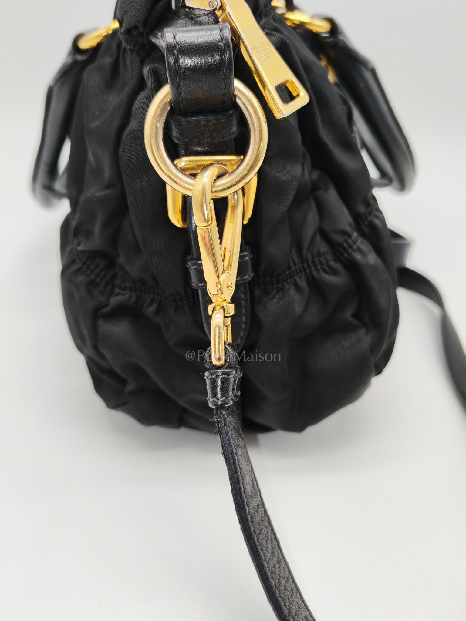 Tessuto Gauffre Satchel in Black Nylon Leather & Gold Hardware