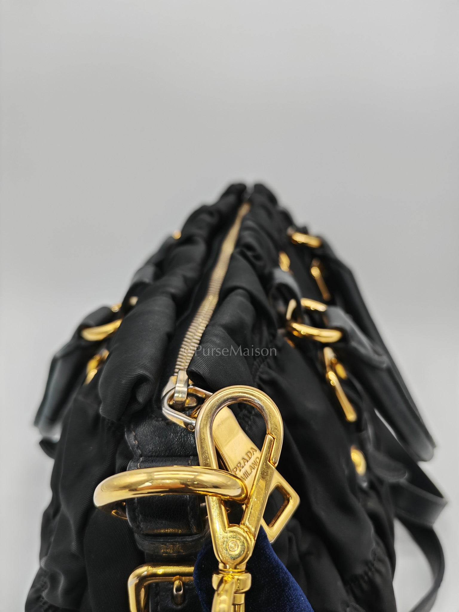 Tessuto Gauffre Satchel in Black Nylon Leather & Gold Hardware