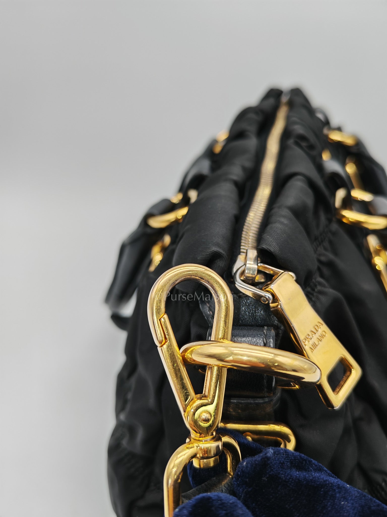 Tessuto Gauffre Satchel in Black Nylon Leather & Gold Hardware