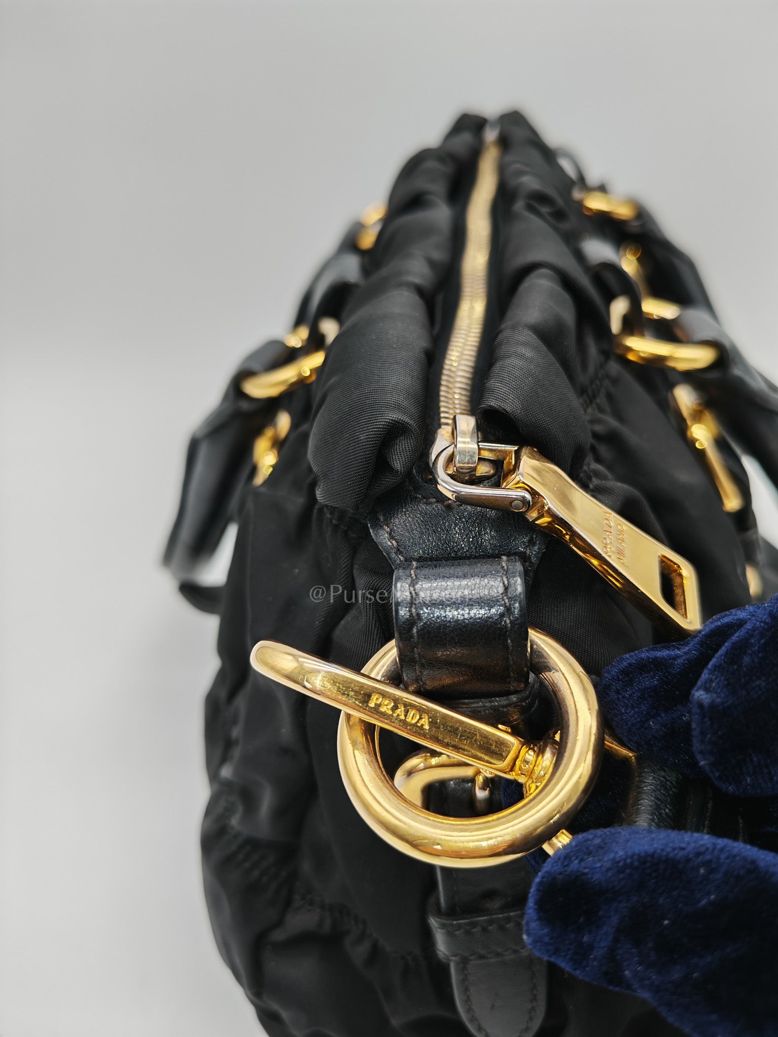 Tessuto Gauffre Satchel in Black Nylon Leather & Gold Hardware