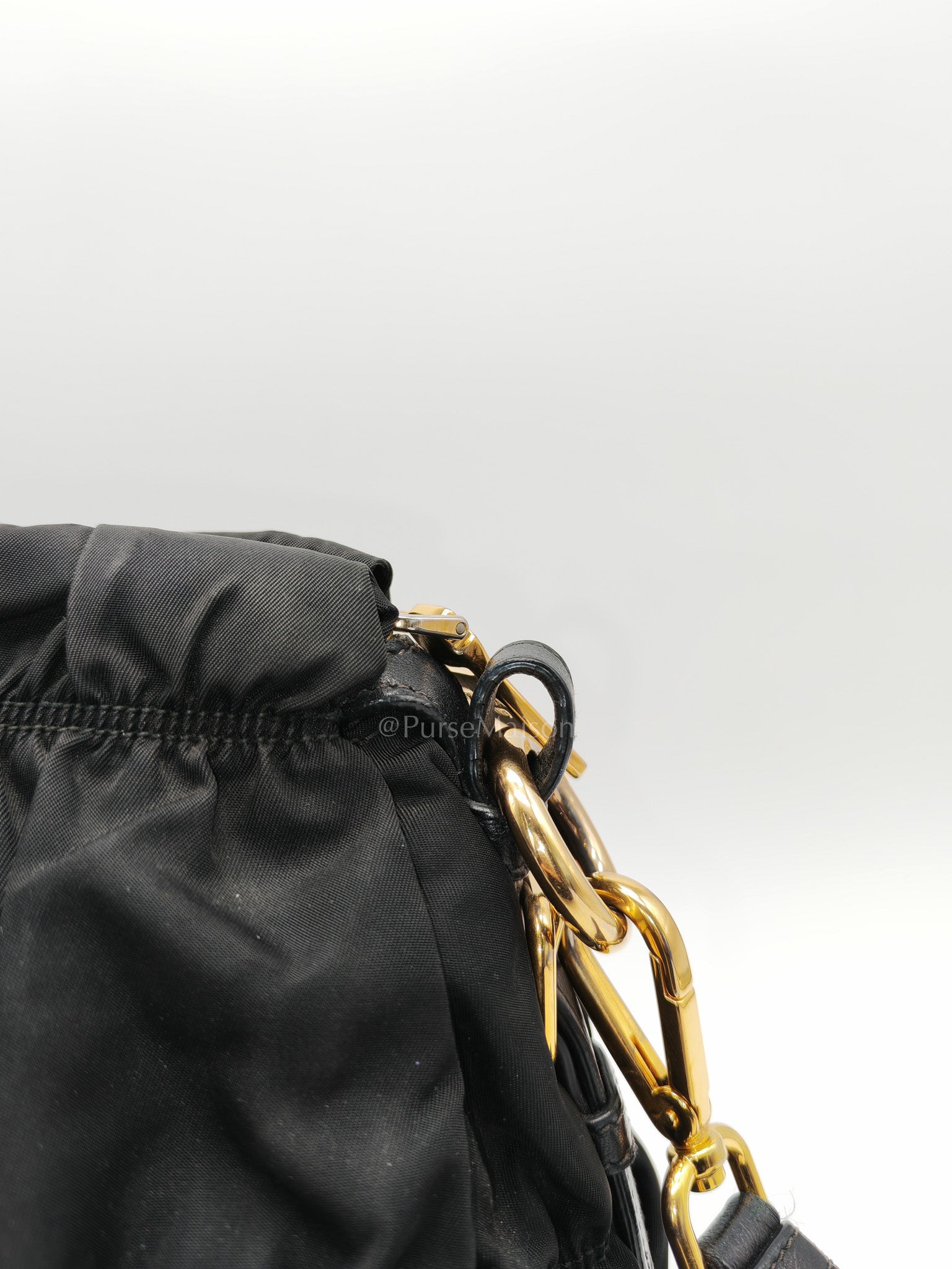 Tessuto Gauffre Satchel in Black Nylon Leather & Gold Hardware