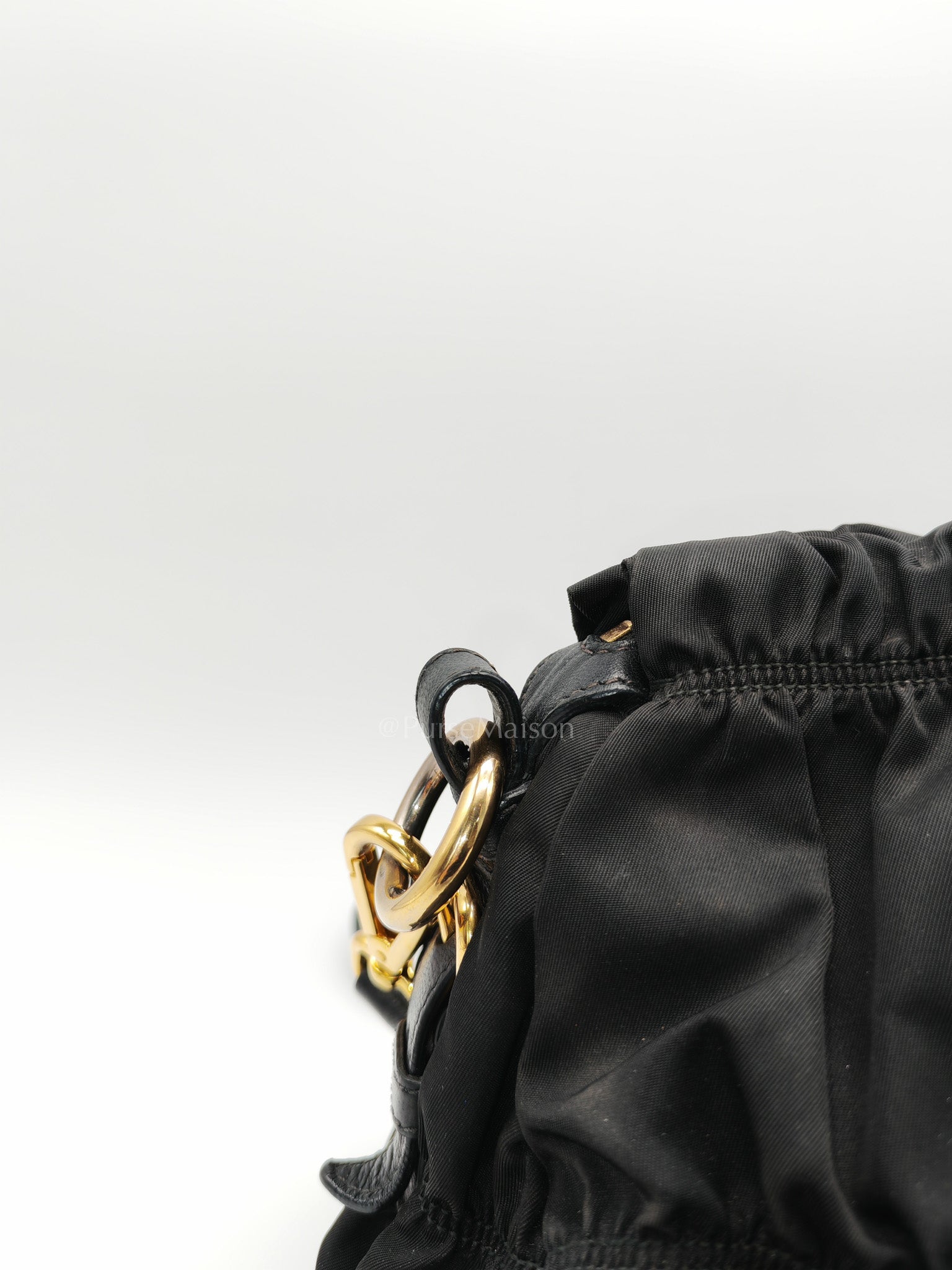 Tessuto Gauffre Satchel in Black Nylon Leather & Gold Hardware