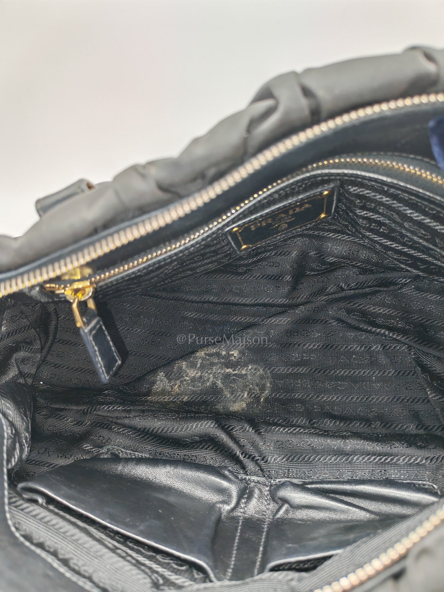 Tessuto Gauffre Satchel in Black Nylon Leather & Gold Hardware