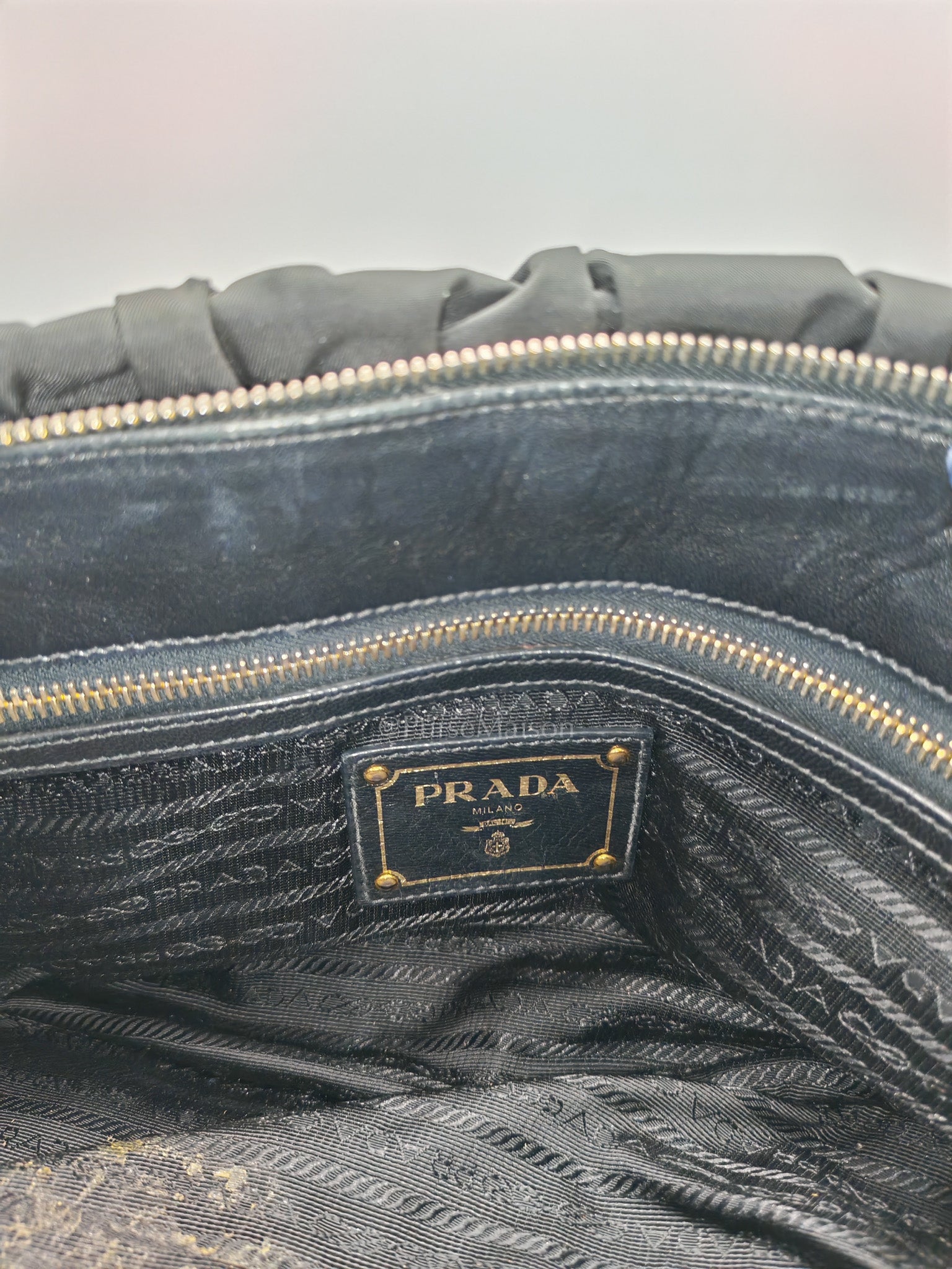 Tessuto Gauffre Satchel in Black Nylon Leather & Gold Hardware