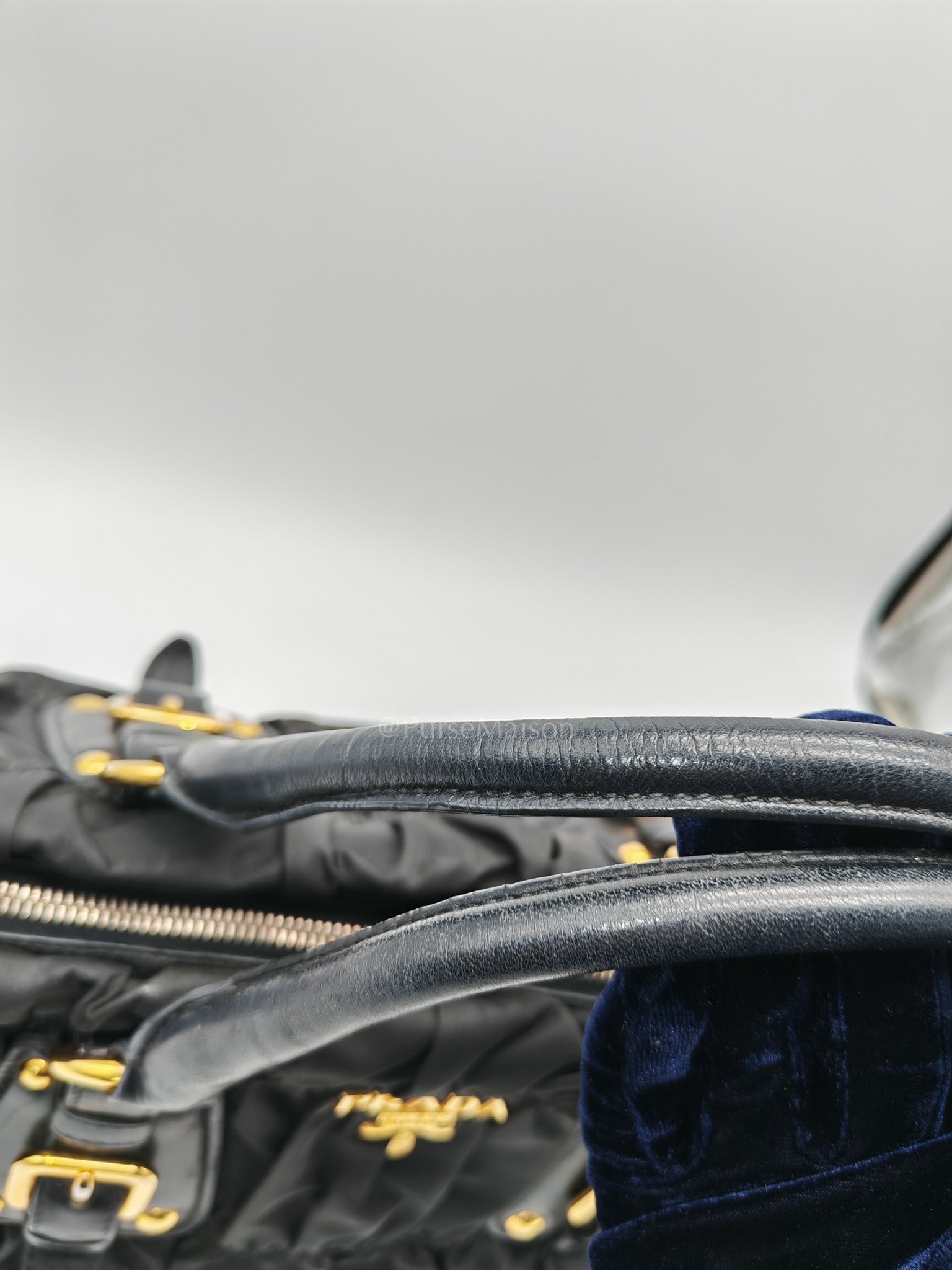 Tessuto Gauffre Satchel in Black Nylon Leather & Gold Hardware