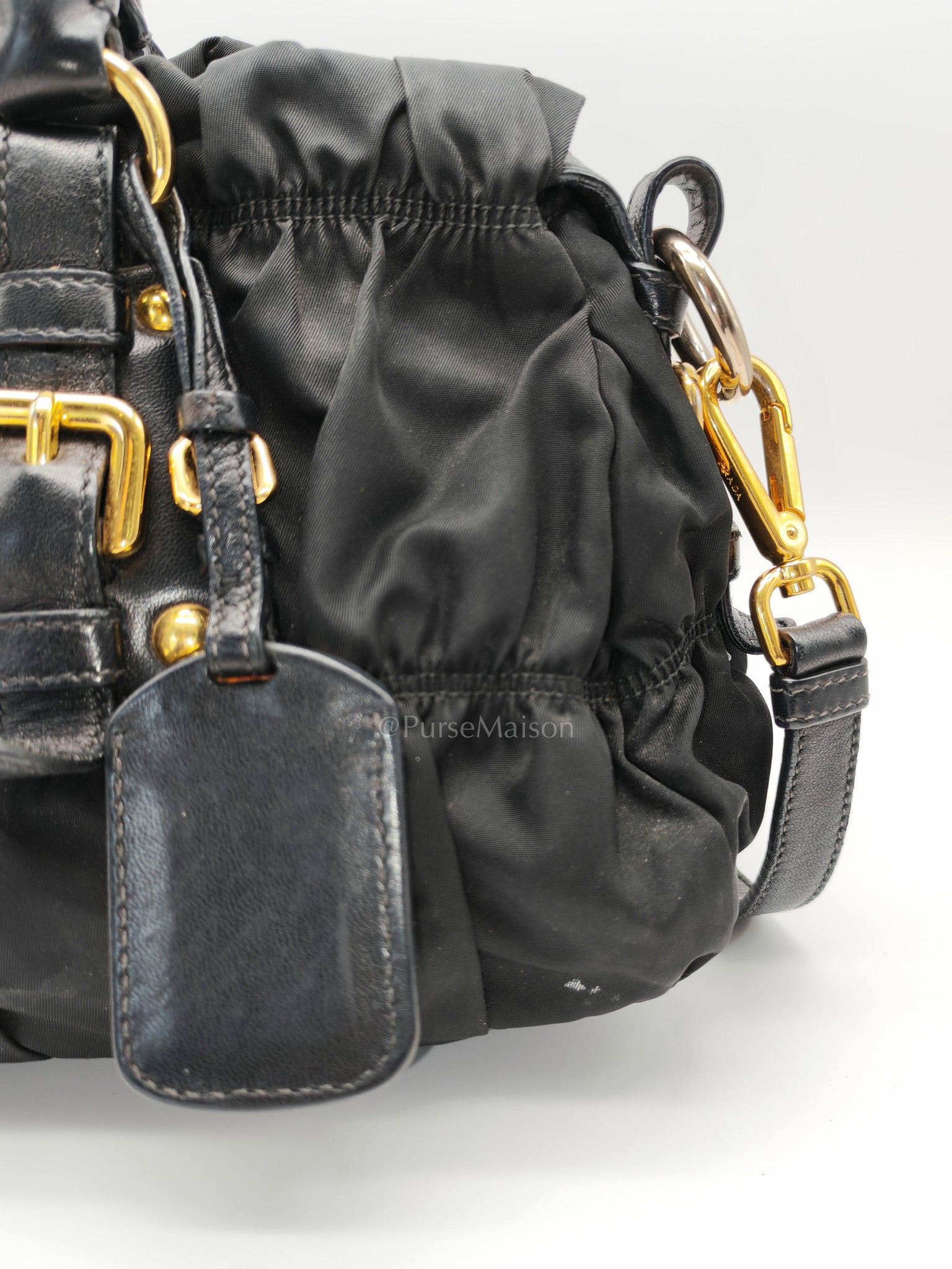 Tessuto Gauffre Satchel in Black Nylon Leather & Gold Hardware