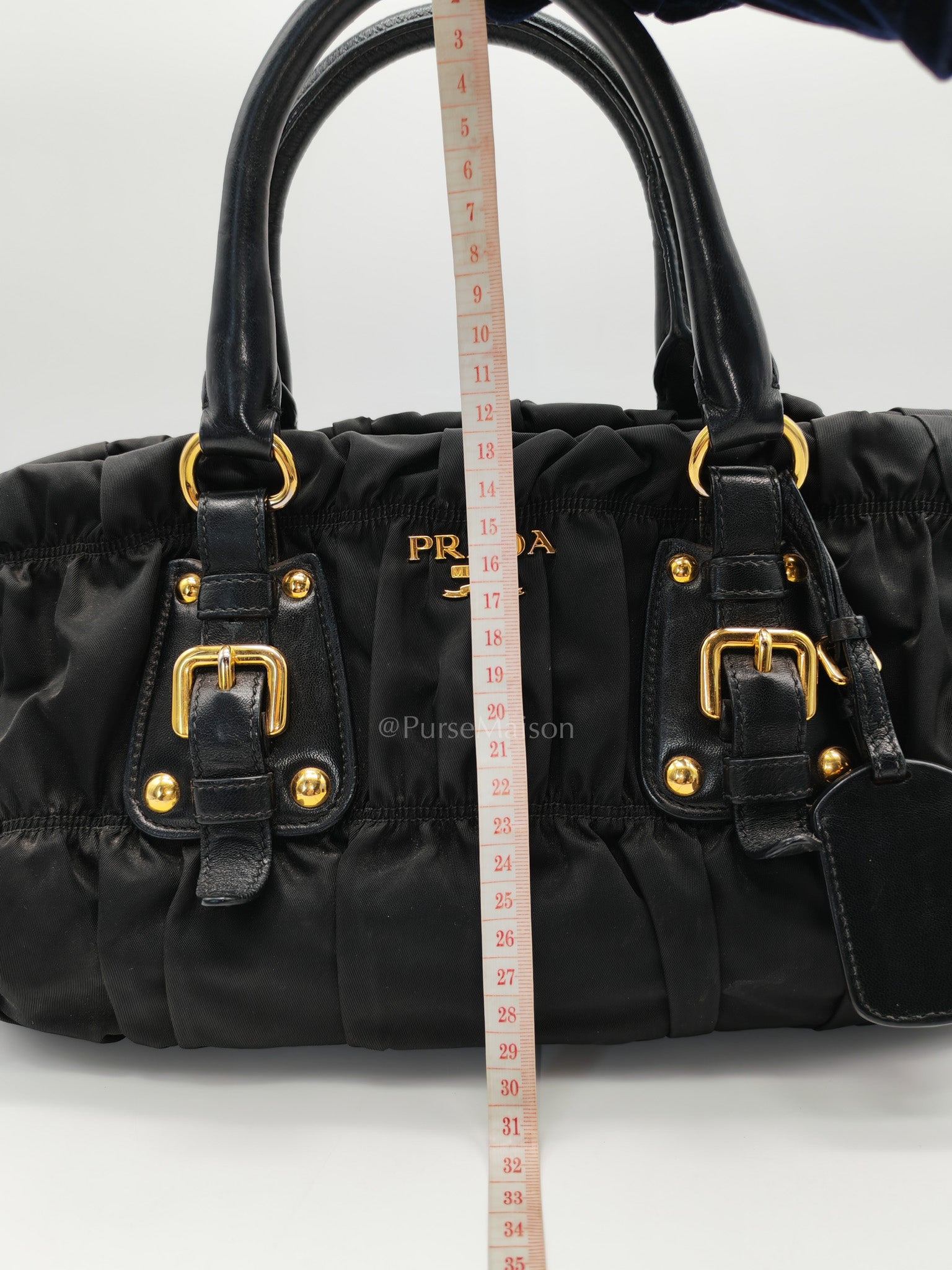 Tessuto Gauffre Satchel in Black Nylon Leather & Gold Hardware