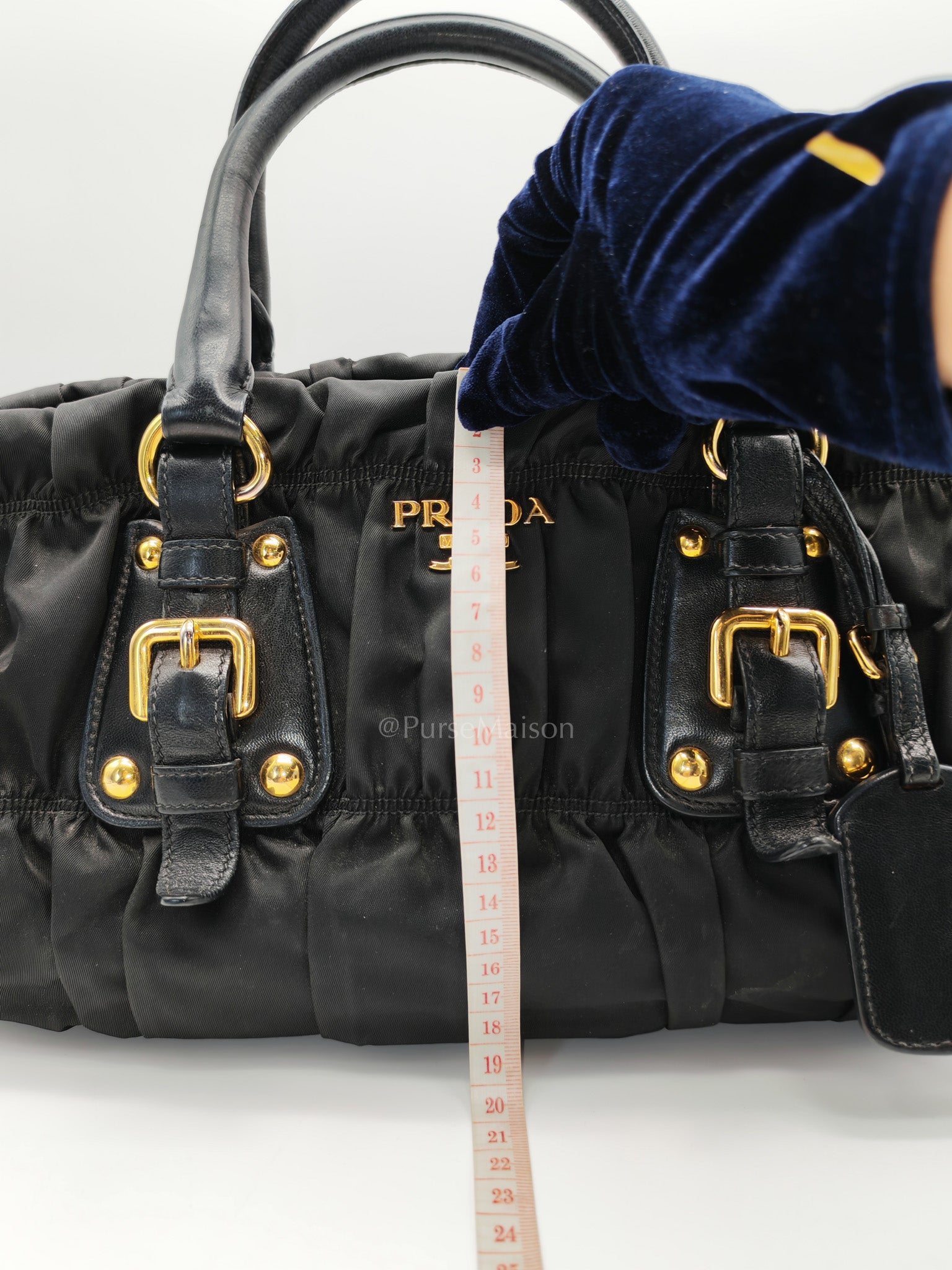 Tessuto Gauffre Satchel in Black Nylon Leather & Gold Hardware