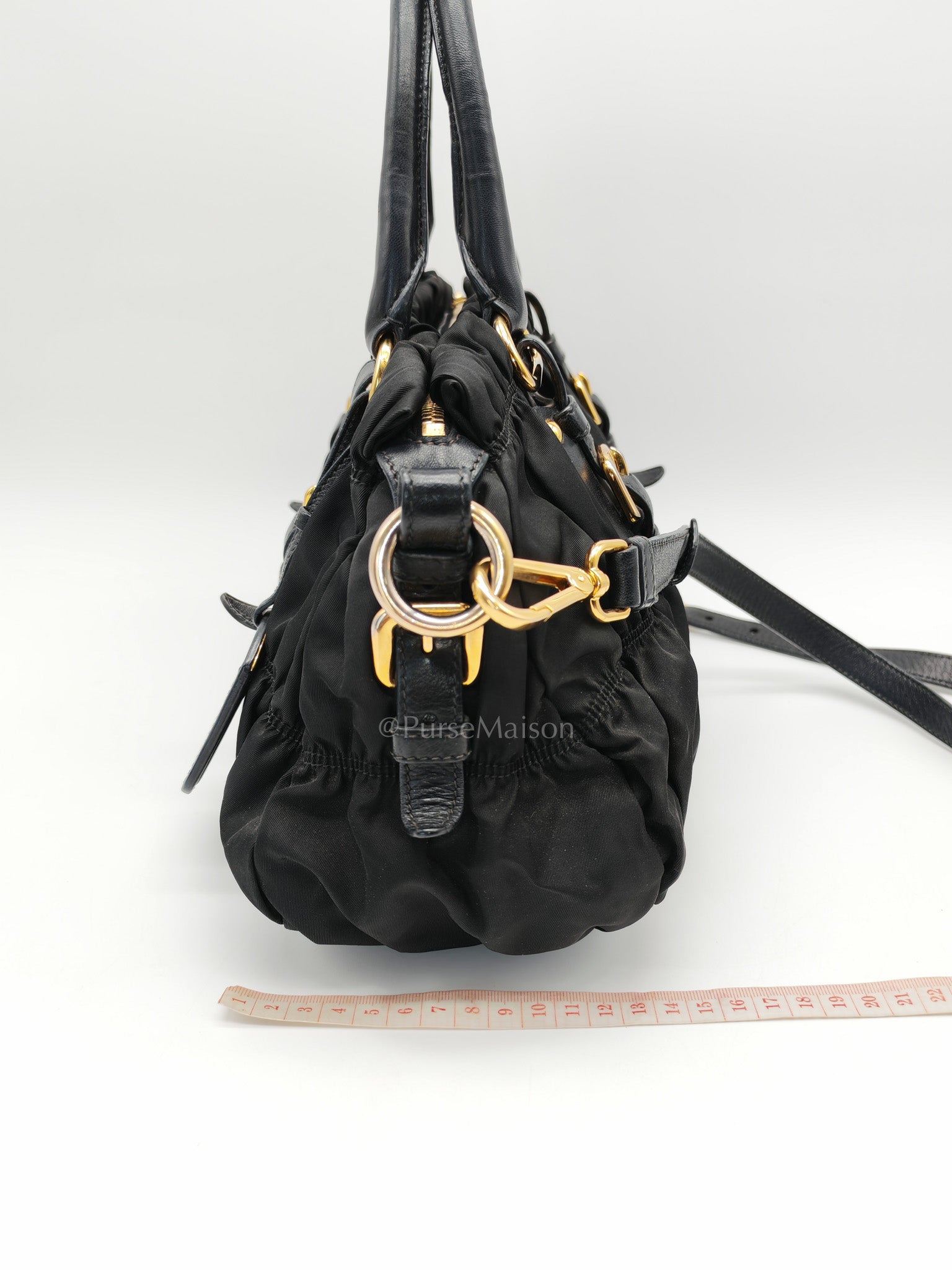 Tessuto Gauffre Satchel in Black Nylon Leather & Gold Hardware