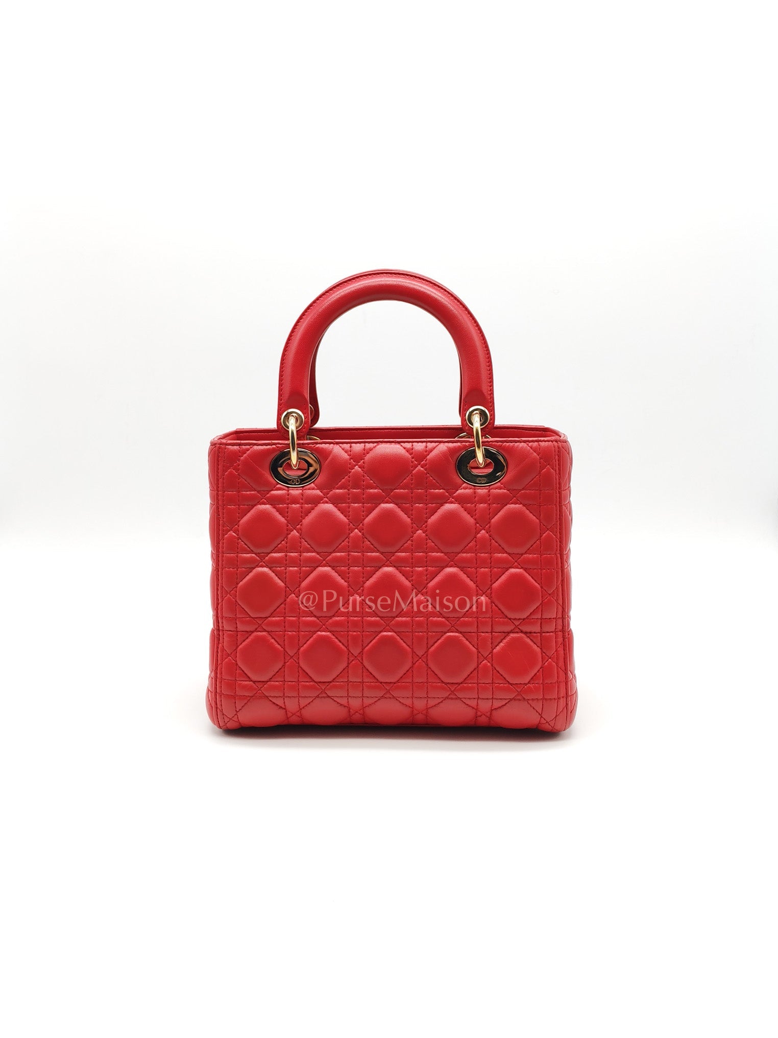 Lady Dior Medium in Red Quilted Cannage Lambskin Leather & Gold Hardware