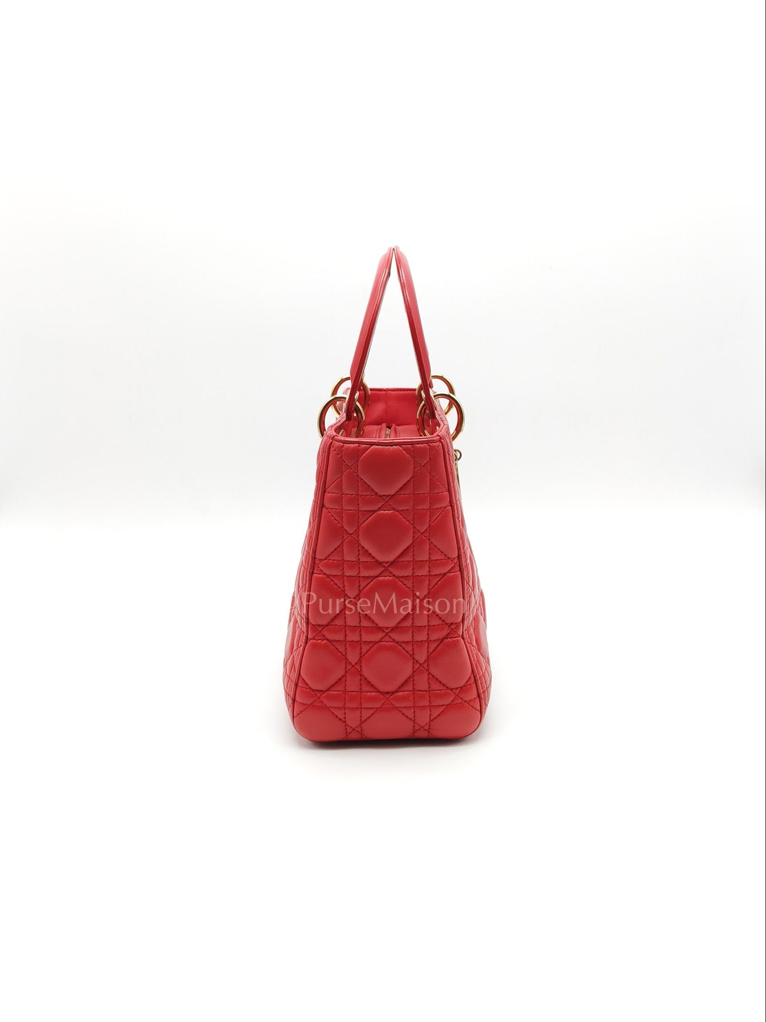 Lady Dior Medium in Red Quilted Cannage Lambskin Leather & Gold Hardware