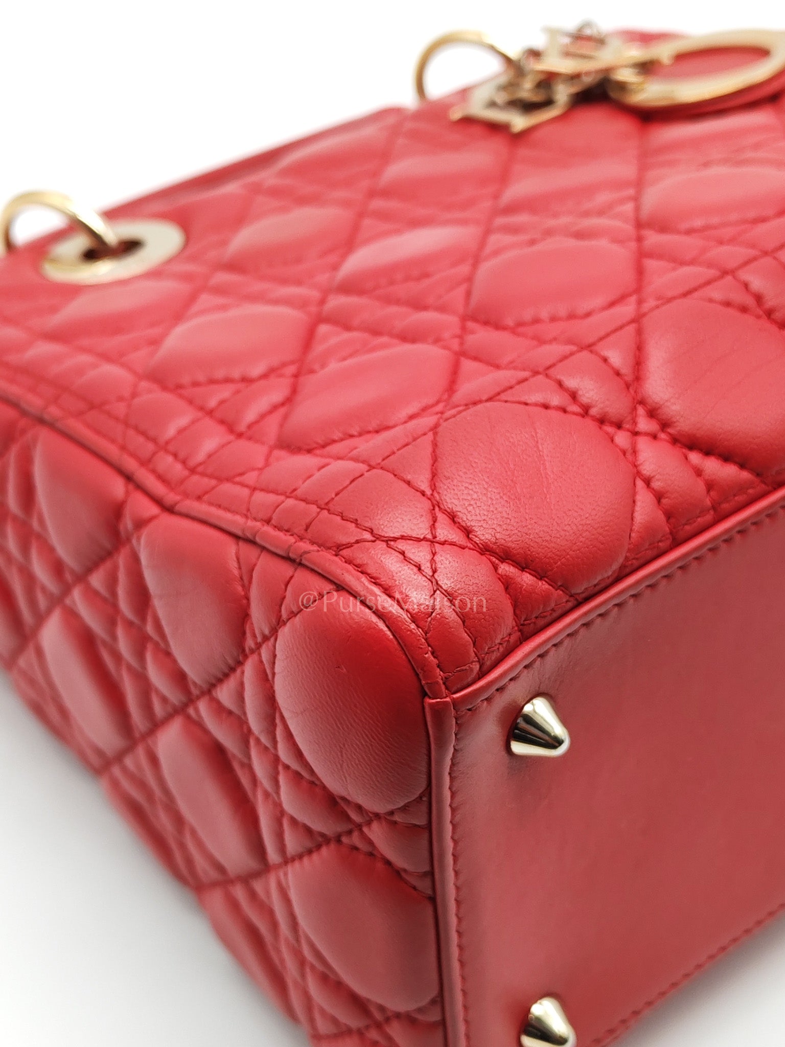 Lady Dior Medium in Red Quilted Cannage Lambskin Leather & Gold Hardware