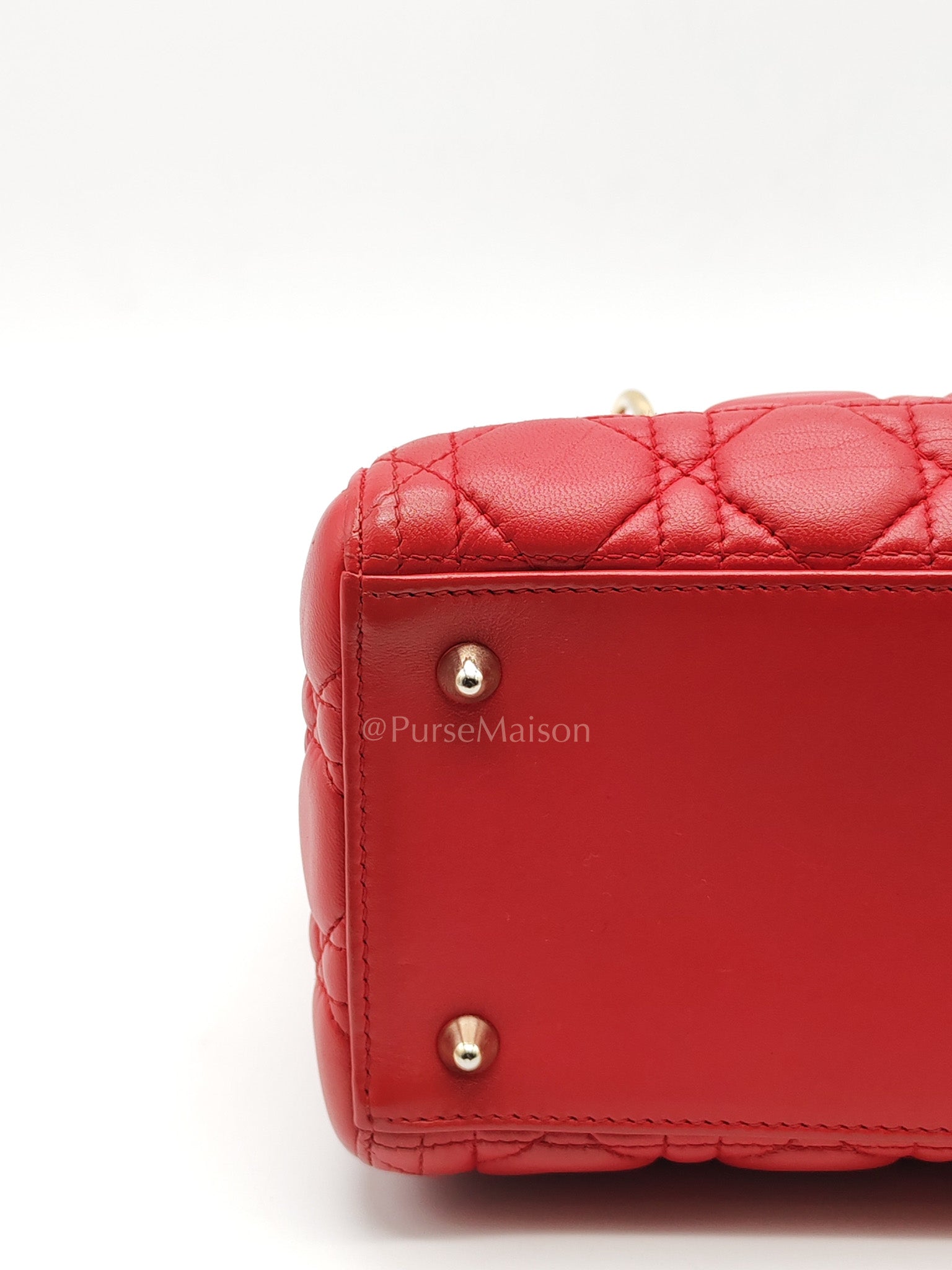 Lady Dior Medium in Red Quilted Cannage Lambskin Leather & Gold Hardware